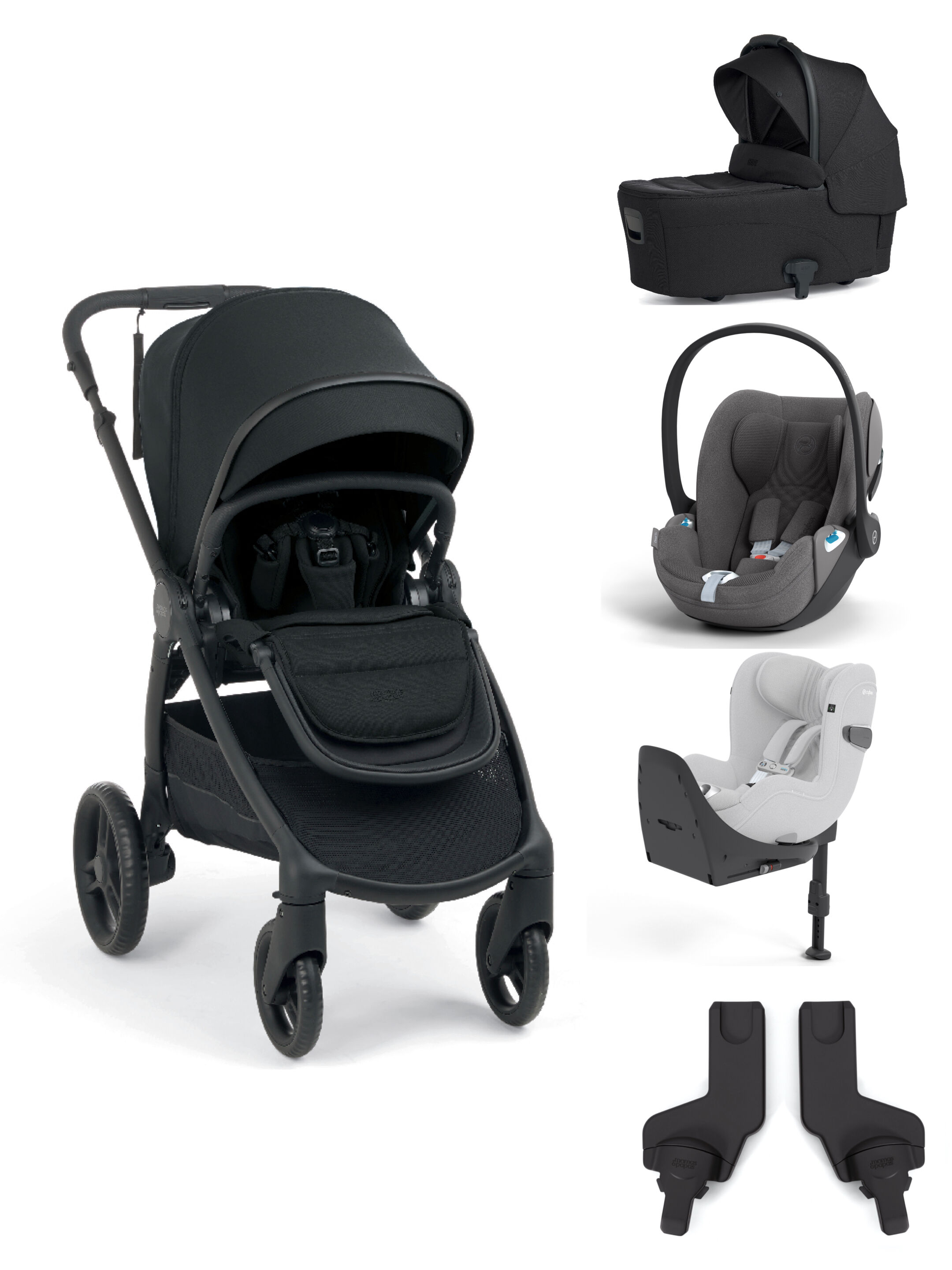 Ocarro 2 Pushchair and Carrycot Bundle with Cybex Cloud T i-Size Plus Car Seat, Adaptor, and Base (5 Pieces) &ndash; Eclipse