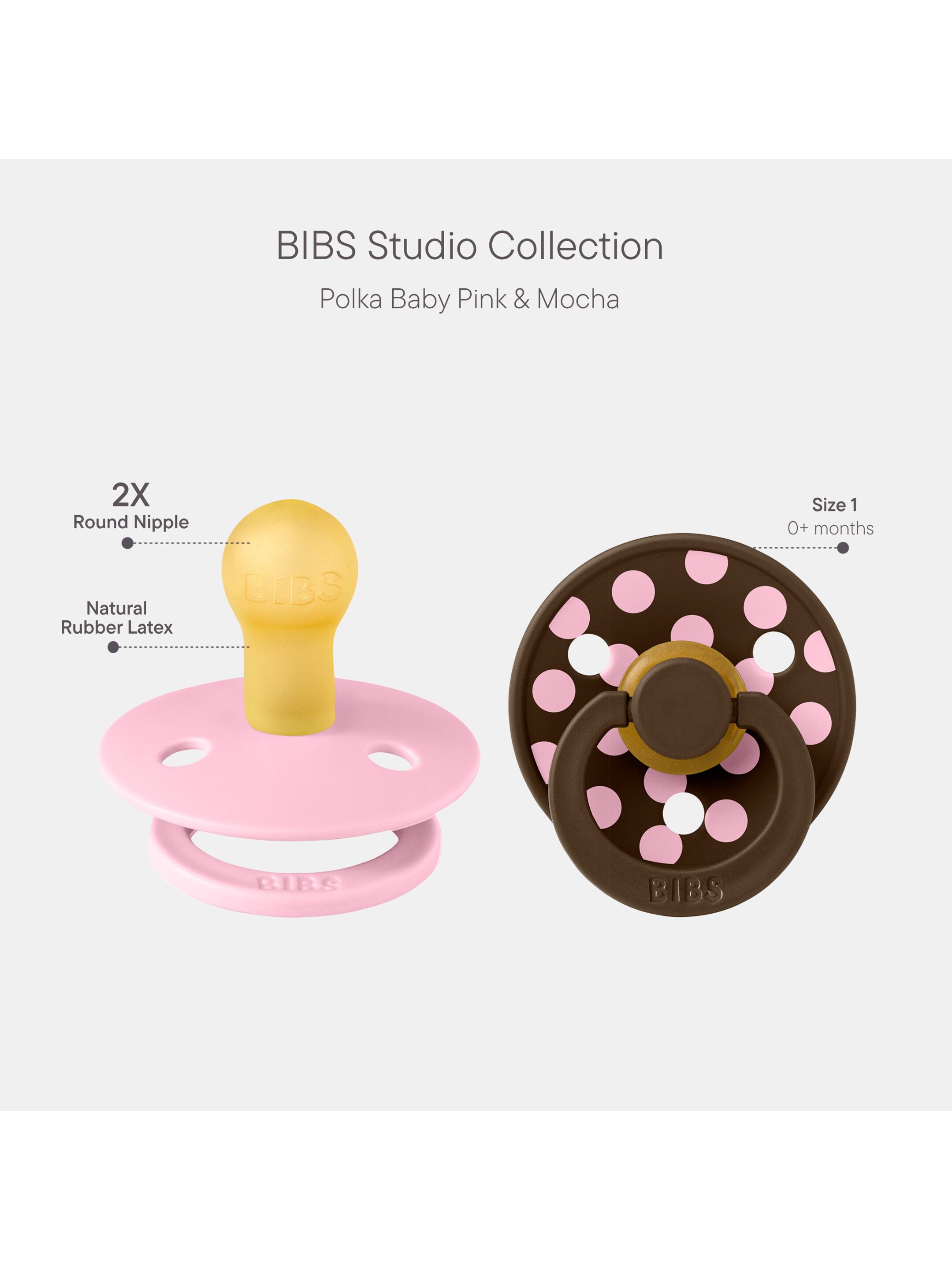 BIBS Pacifier Studio Colour 2 Pack Polka Latex Size 1 Baby Pink Mocha image number 2