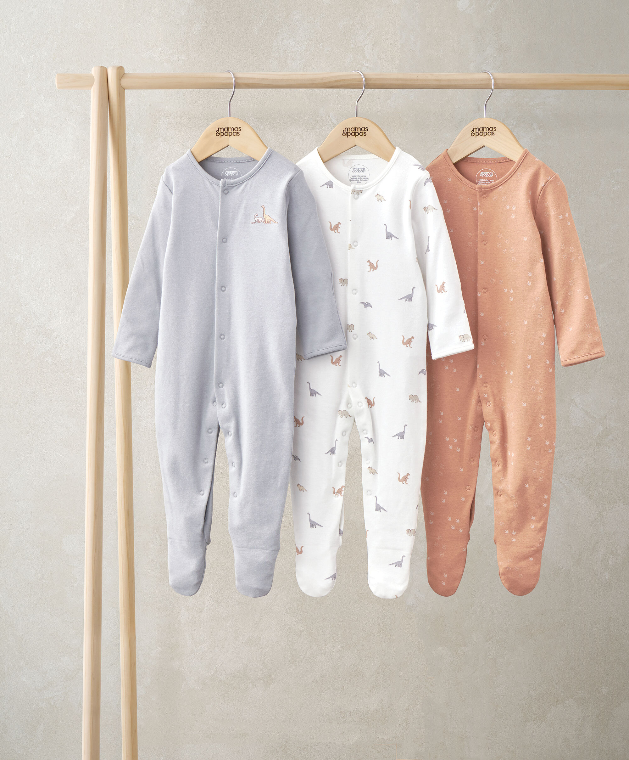 3 Pack Micro Dino Sleepsuits image number 1