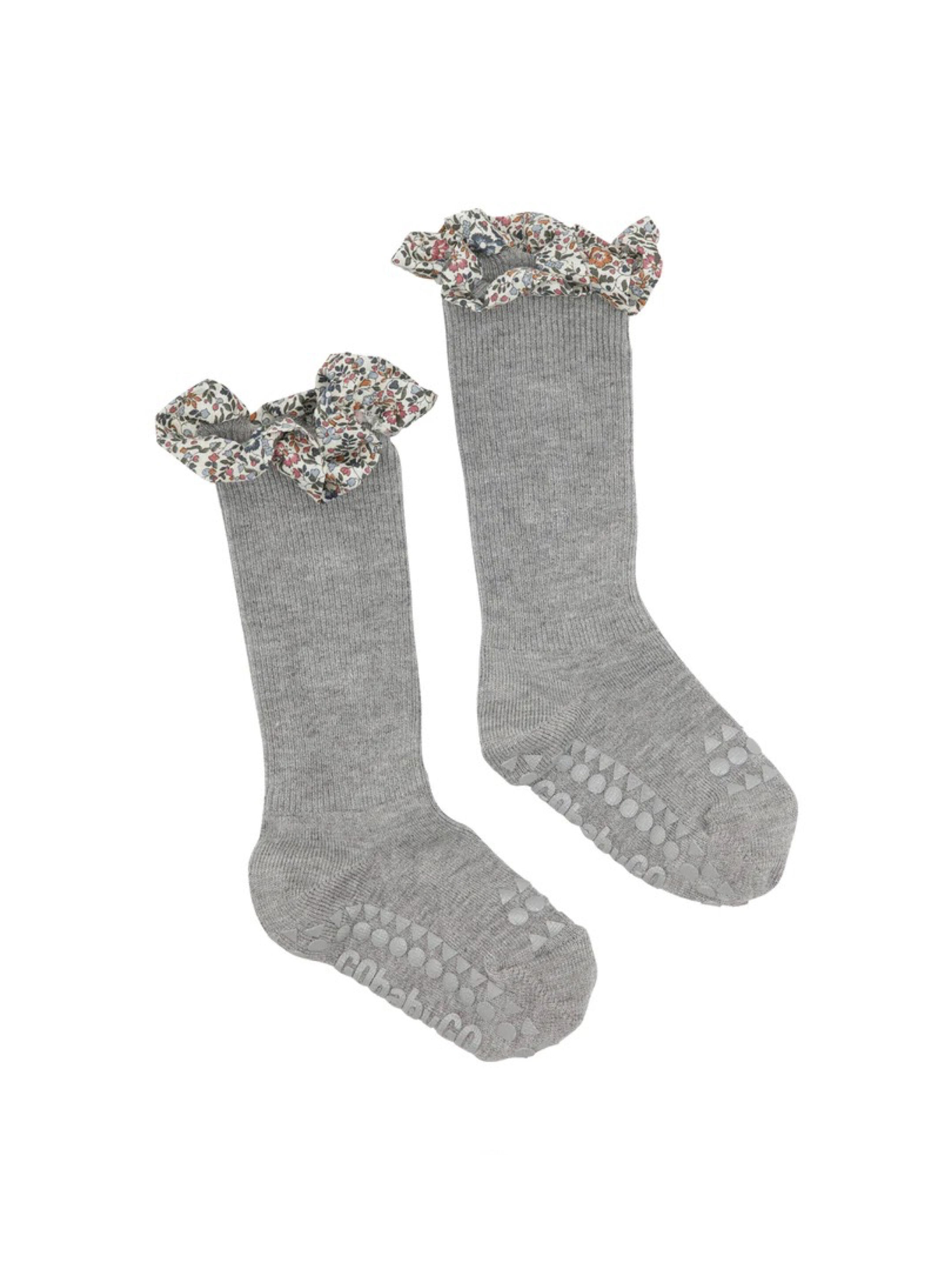 Non-slip Socks Bamboo - Grey Melange with Liberty Ruffle image number 3