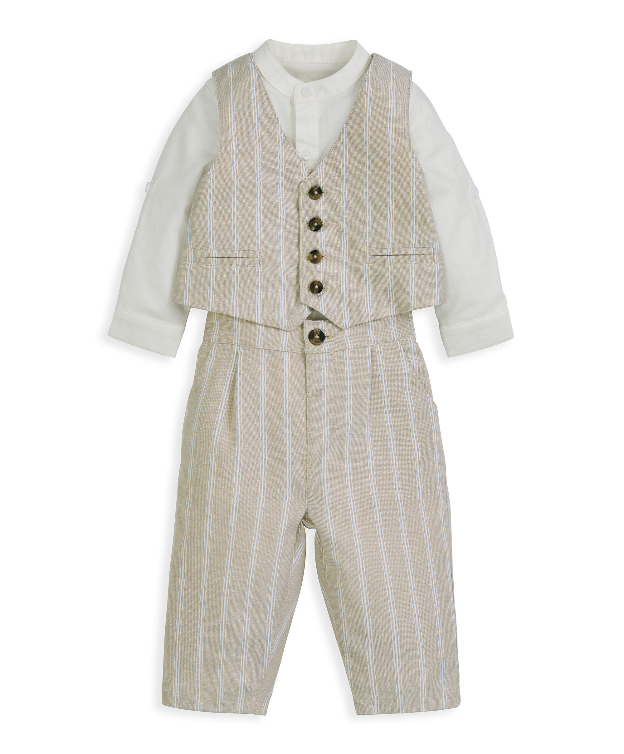 Stripped 3 Piece Suit - Biege image number 2