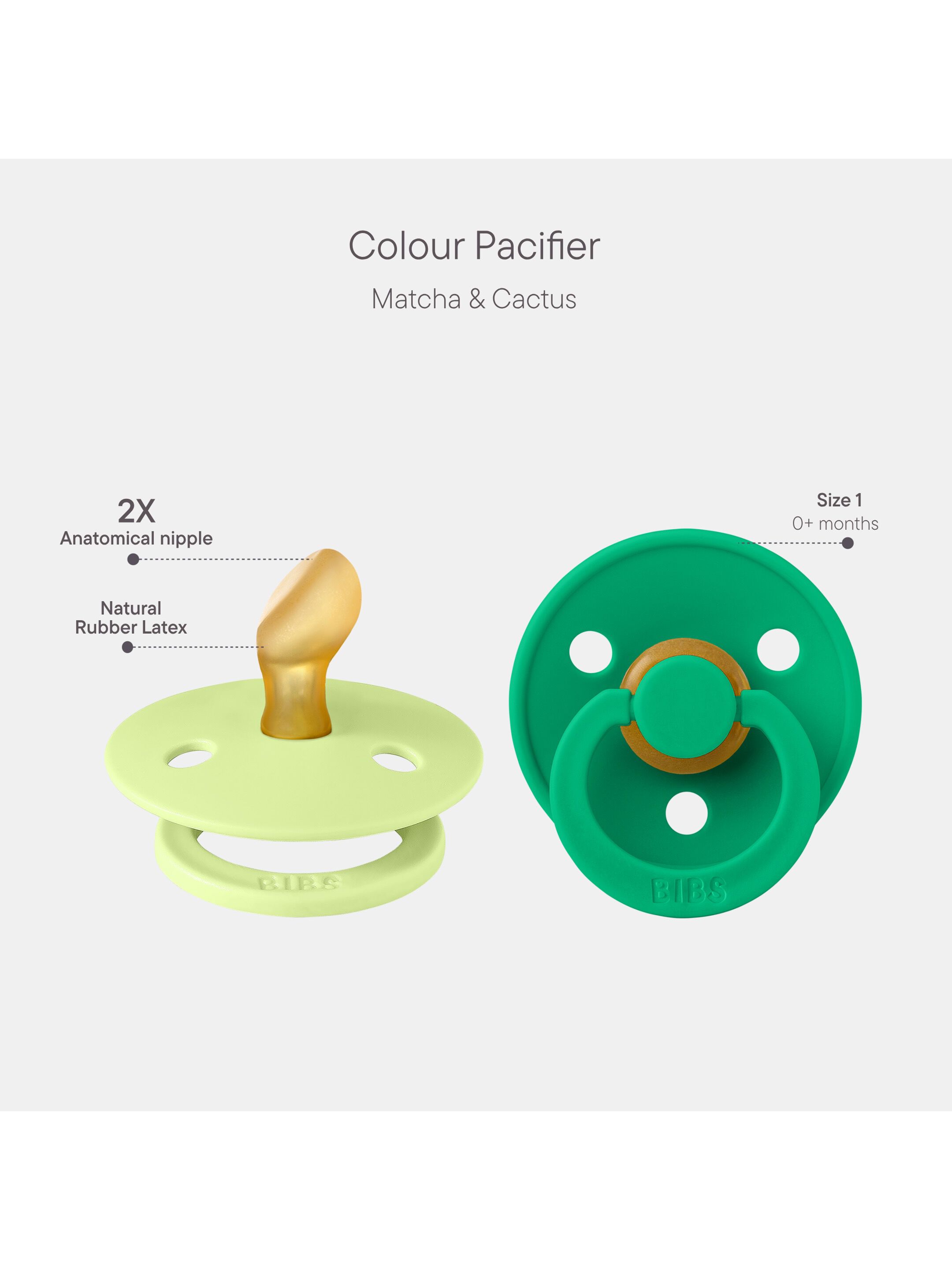 BIBS Pacifier Colour 2 pack Latex Size 1 Matcha/Cactus image number 2