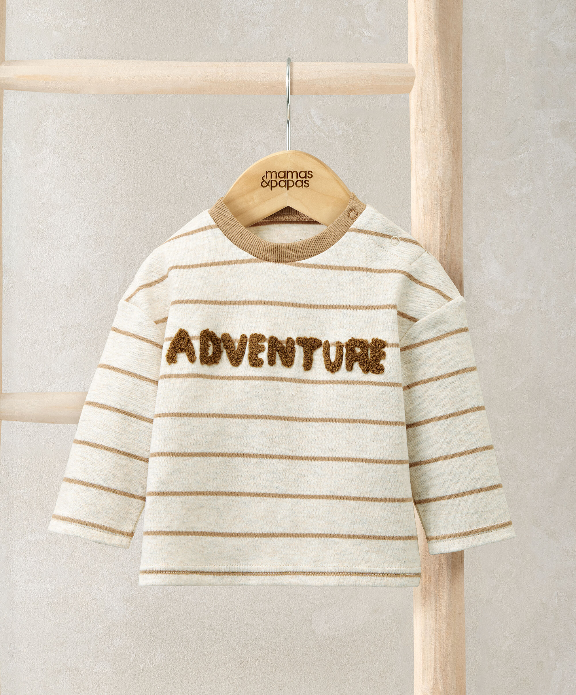 Striped T-Shirt with Boucle Adventure Detail - Cream image number 1