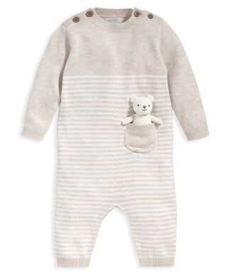 Knit Romper With Bear