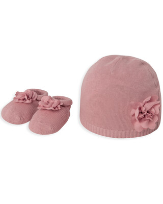 Pink Flower Hat & Bootie Set