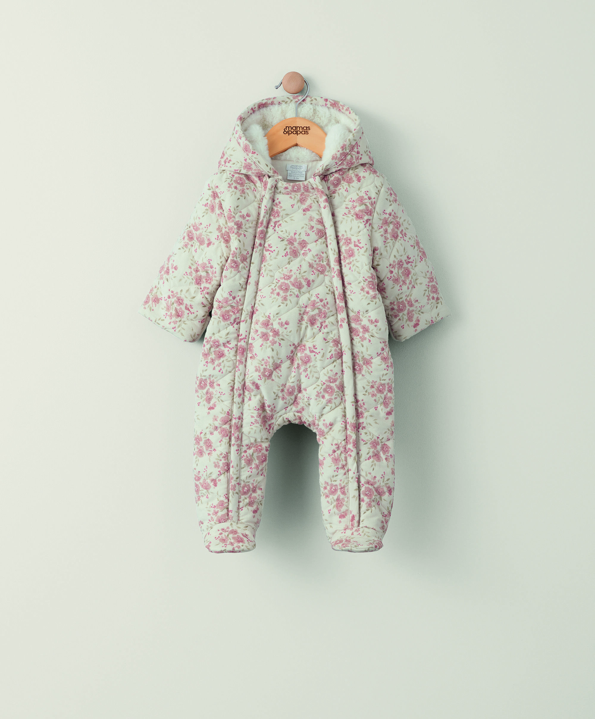Neutral All Over Print Cord Quilted Pramsuit image number 1