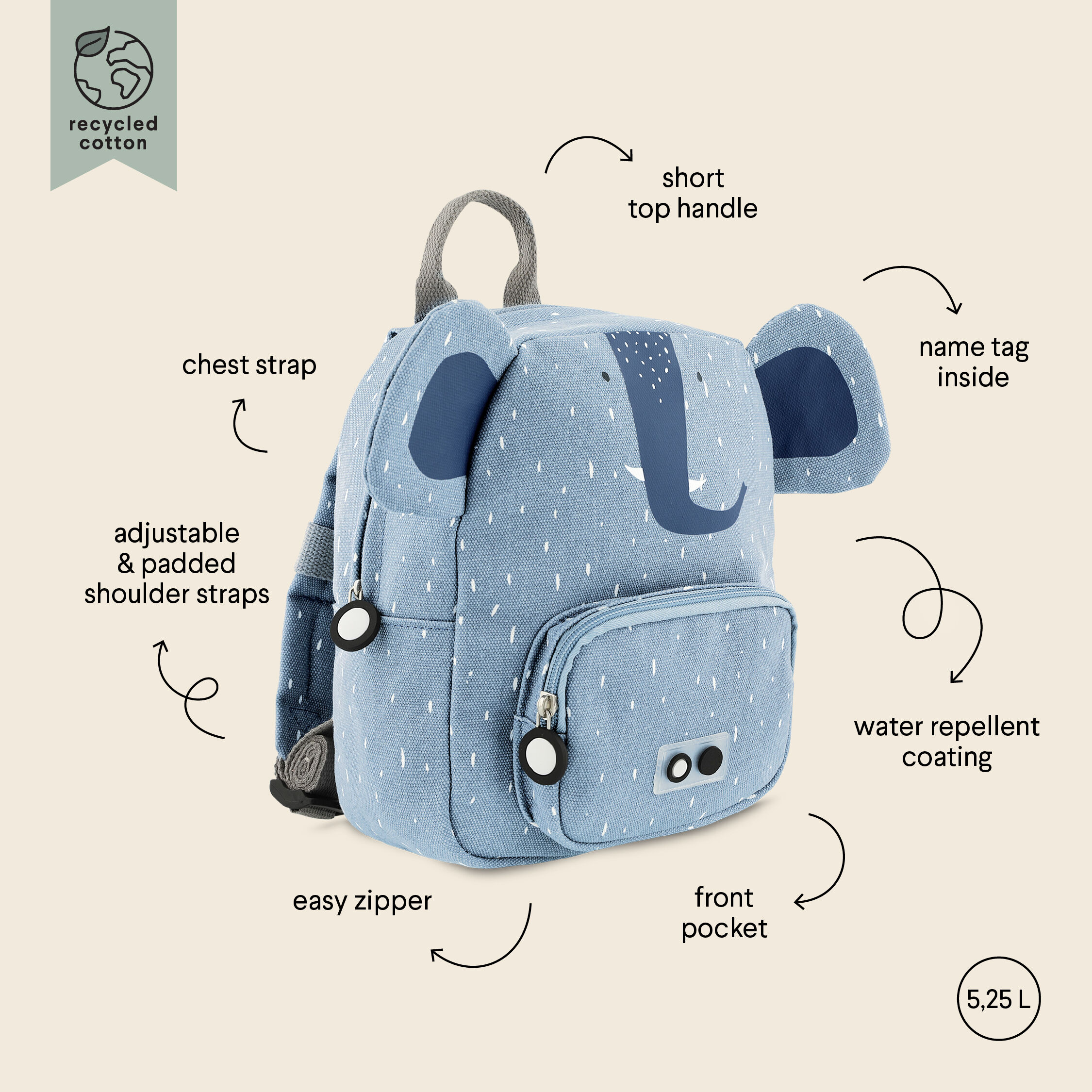Trixie Backpack Small Mrs. Elephant - Blue image number 6
