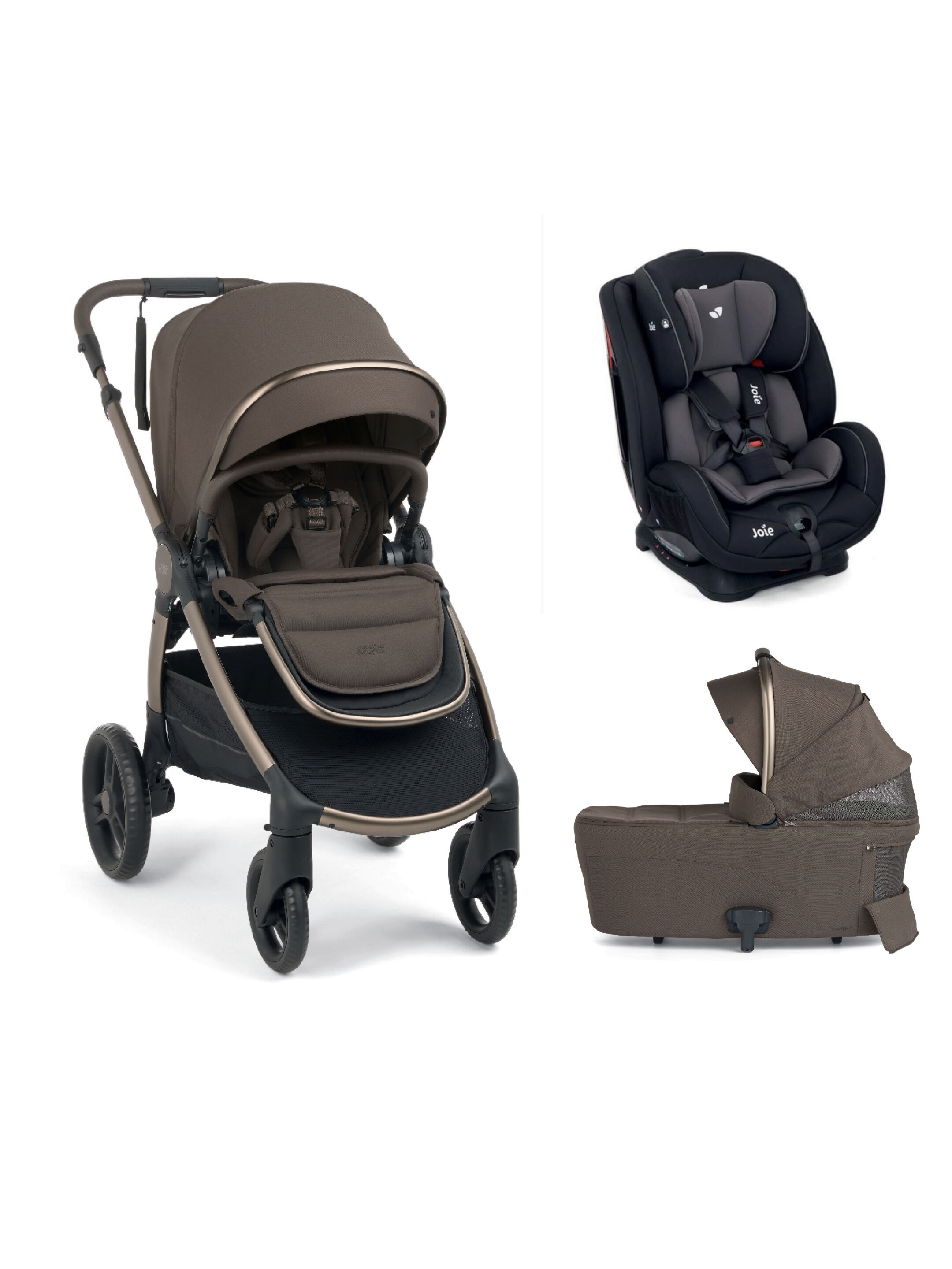 Ocarro 2 Pushchair and Carrycot Bundle with Joie Stages Adjustable Baby to Child Car Seat (3 Pieces) Coal - Crema image number 1