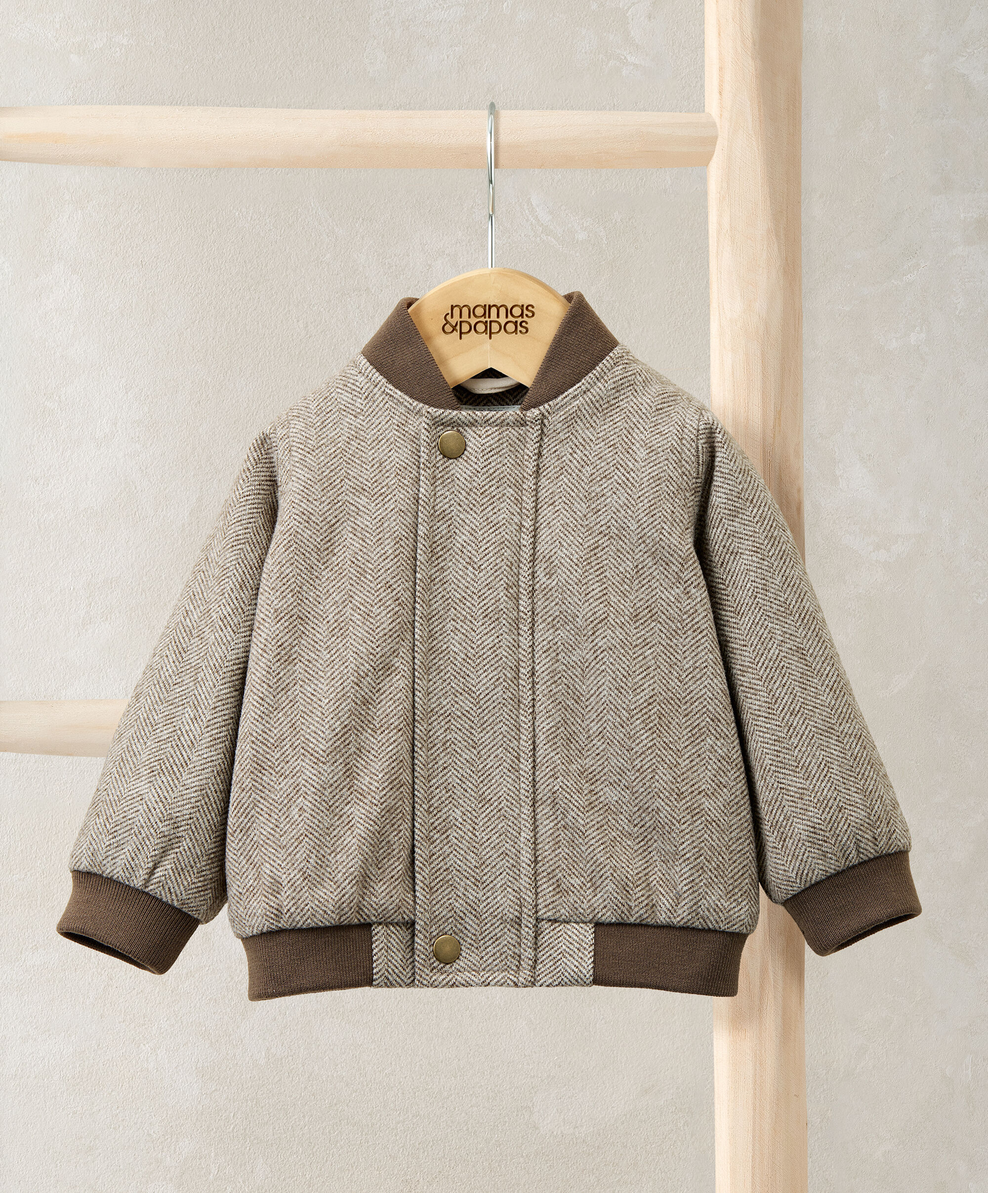 Herringbone Bomber Jacket - Oatmeal image number 1