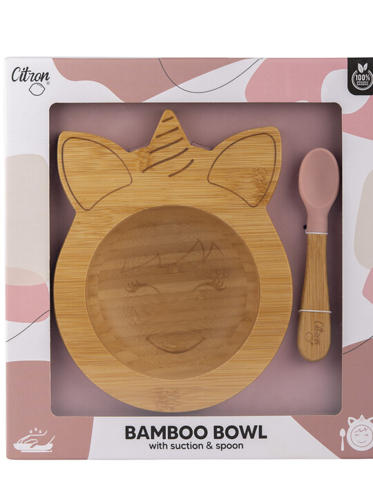 Citron Organic Bamboo Bowl 250ml Suction + Spoon Unicorn Blush Pink image number 4