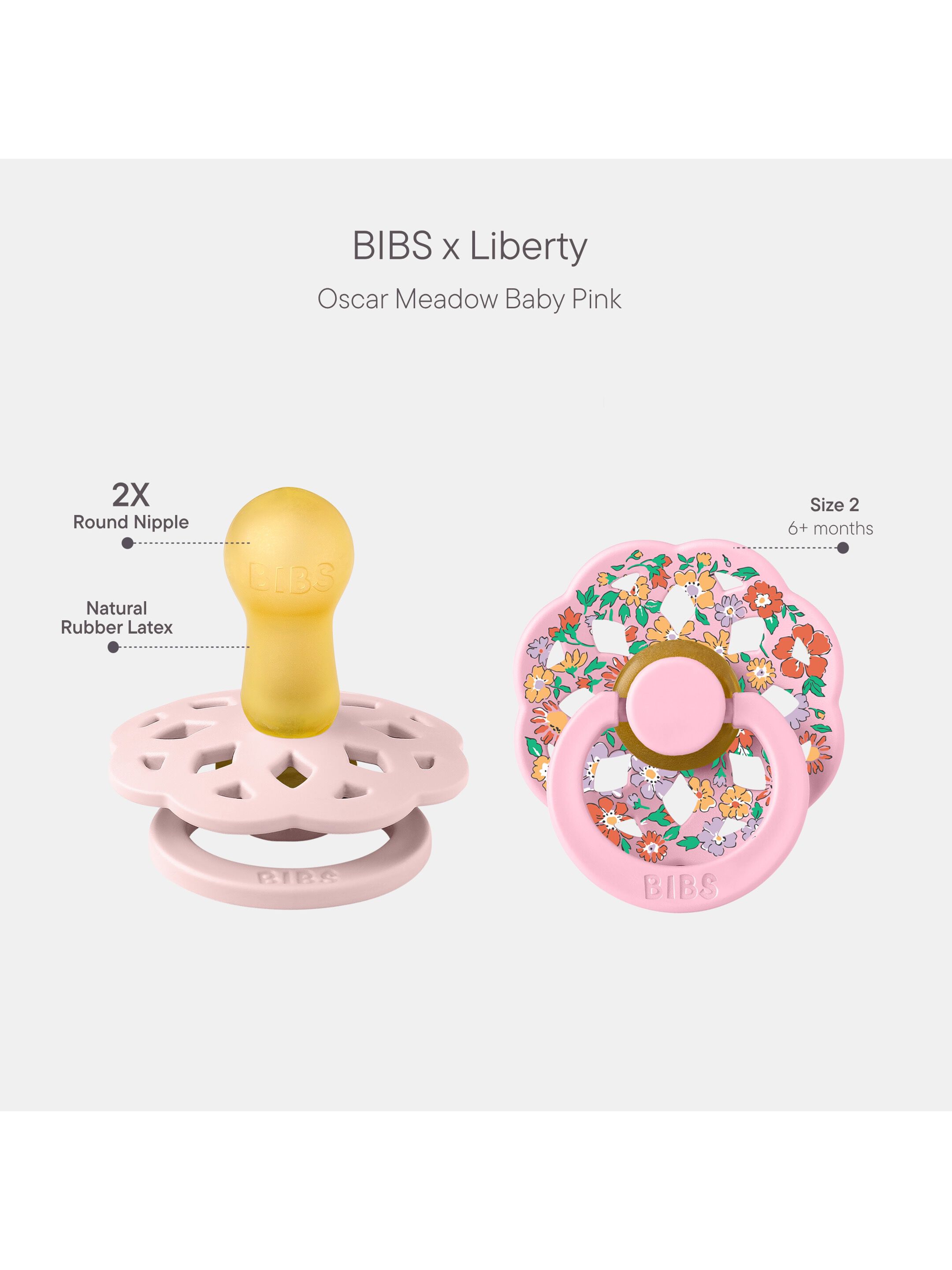 BIBS X Liberty Pacifier Boheme 2 Pack Oscar Meadow Latex Size 2 Blossom Mix image number 2