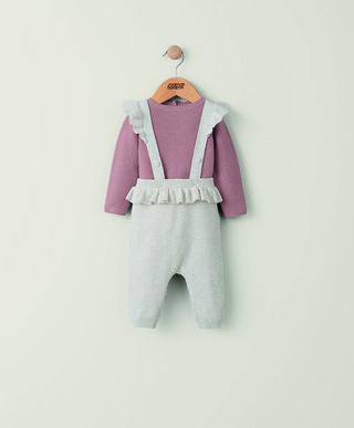 Frill Knitted Dungaree Set - 2 Piece Set