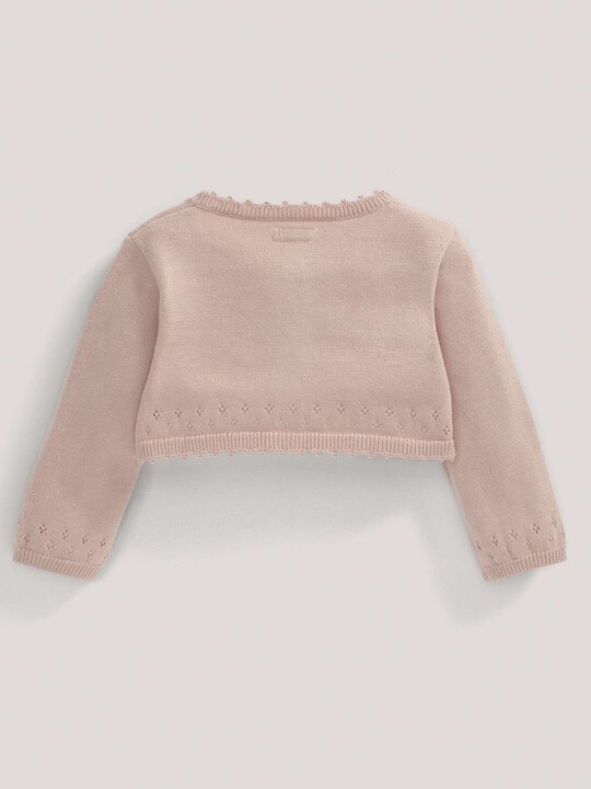 Pointelle Detail Knit Cropped Cardigan Pink- 0-3 image number 4