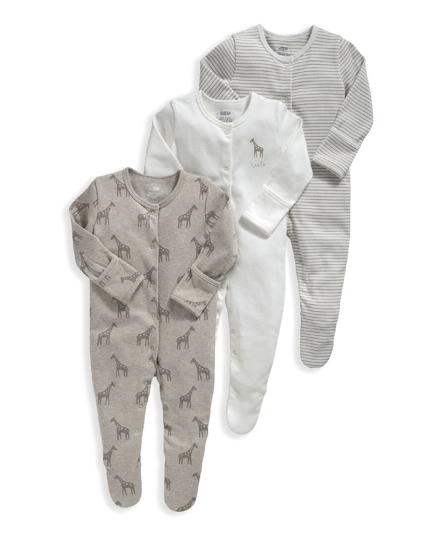 3 Pack Giraffe Sleepsuits image number 2