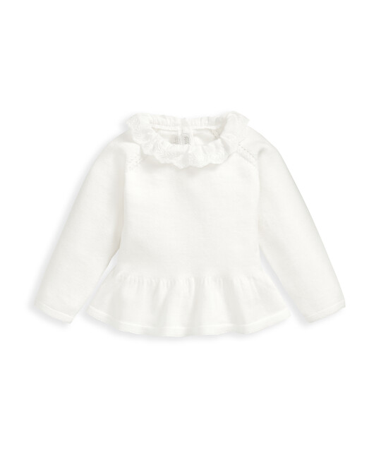 White Frill Knitted Top & Leggings Set image number 4