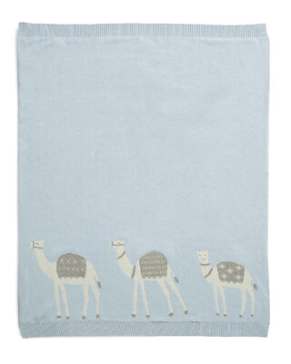 Knitted Blanket 70x90cm - Blue Camel