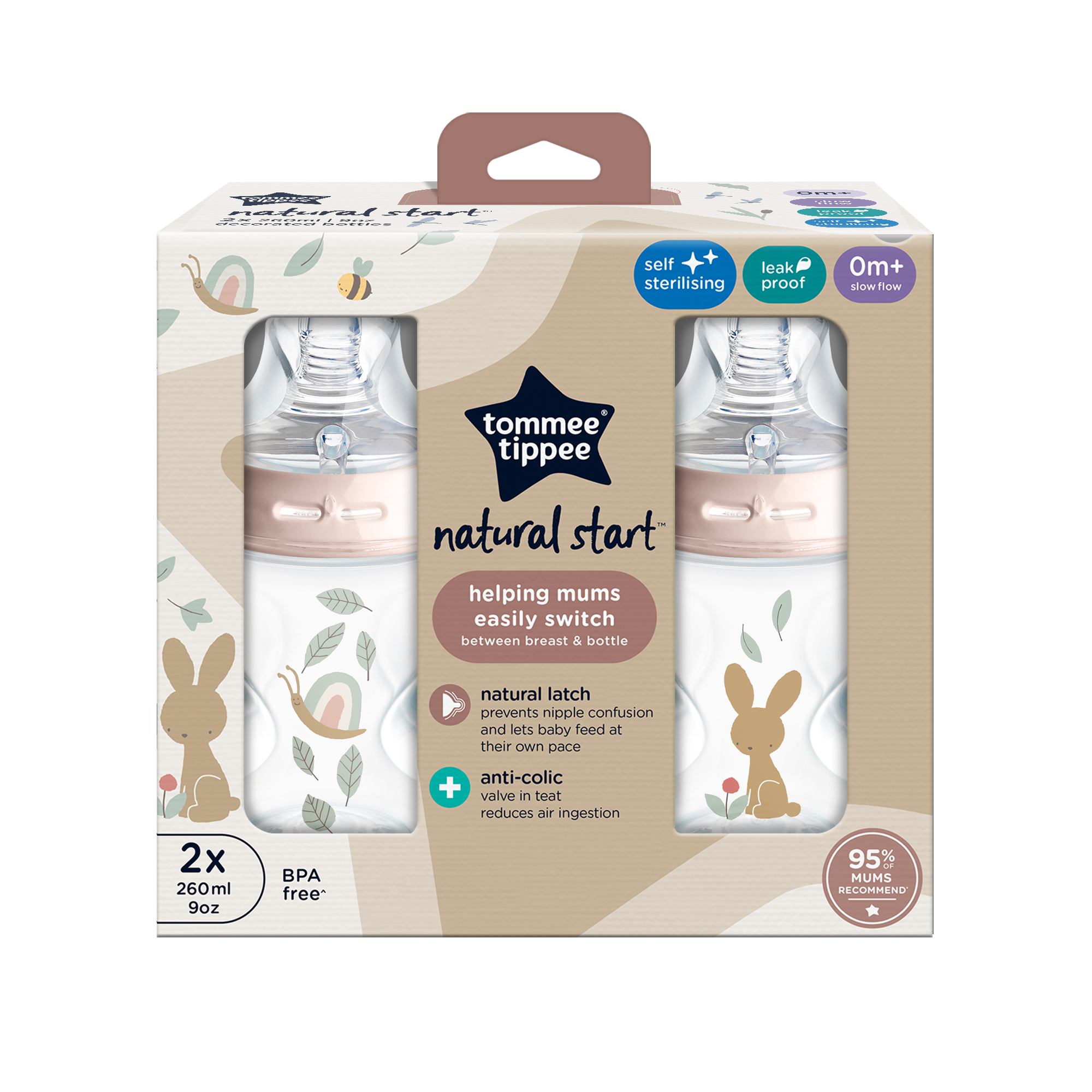 Tommee Tippee Natural Start 2X 260ml Bottles - Pink image number 2
