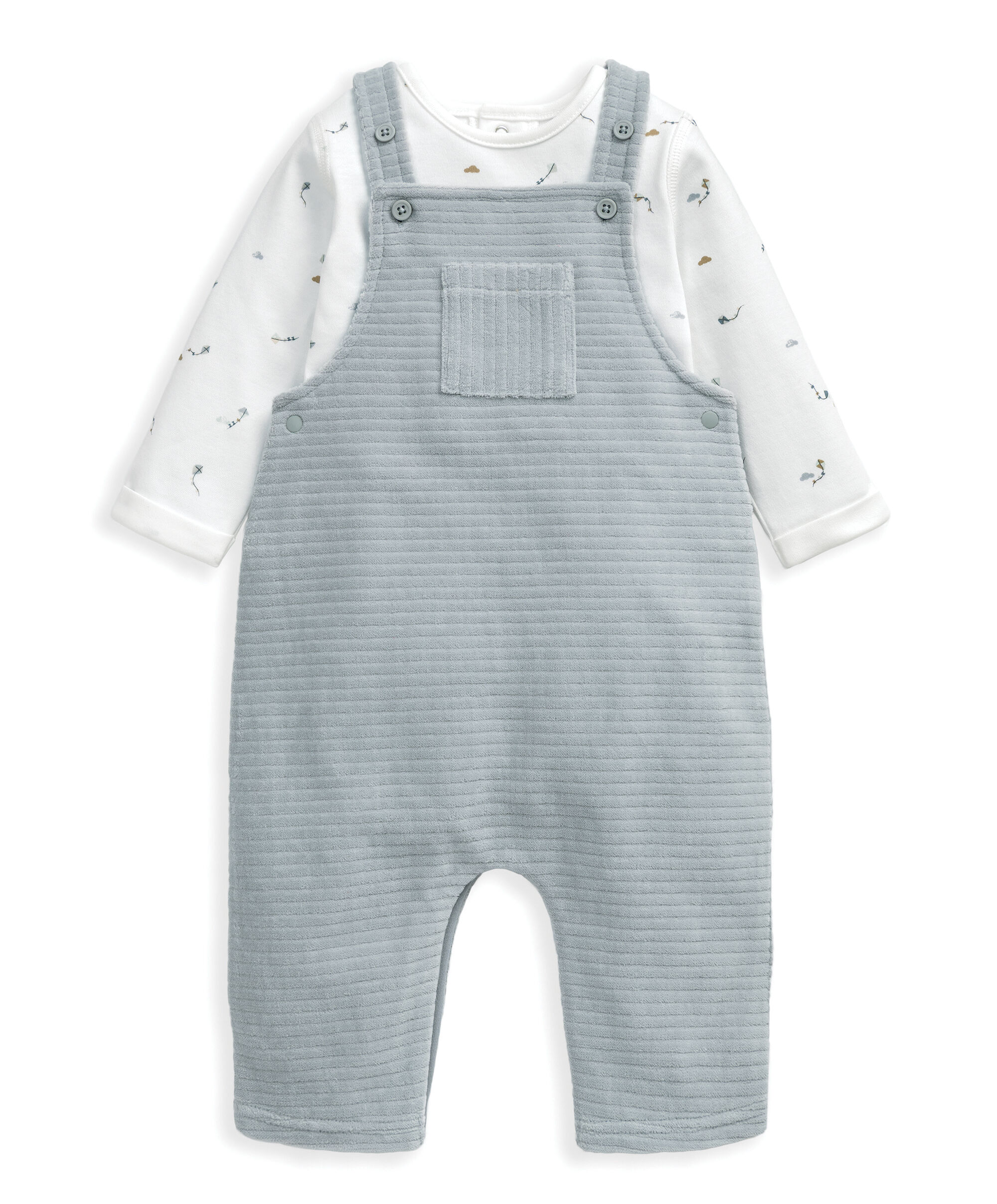 Kite Print Bodysuit & Velour Dungarees Set image number 2