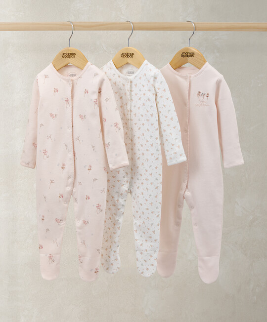 Peter Pan Collar Sleepsuits (Pack of 3) Wildflower Floral Prints