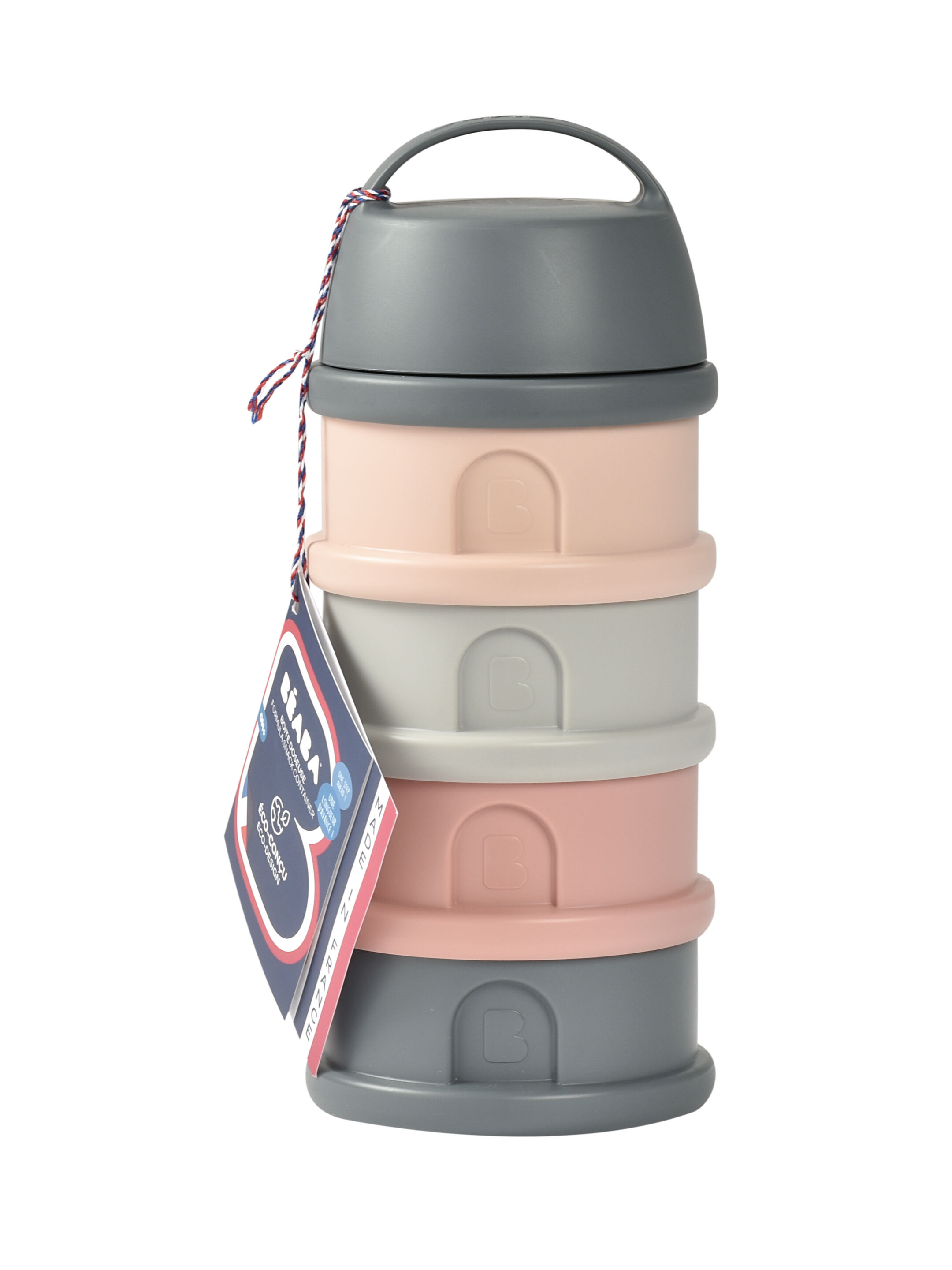 Beaba Formula Milk Container with 4 Compartments - Mineral Grey/Pink image number 1