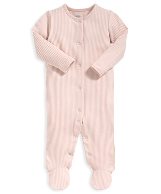 Organic Pink Ribbed Sleepsuit