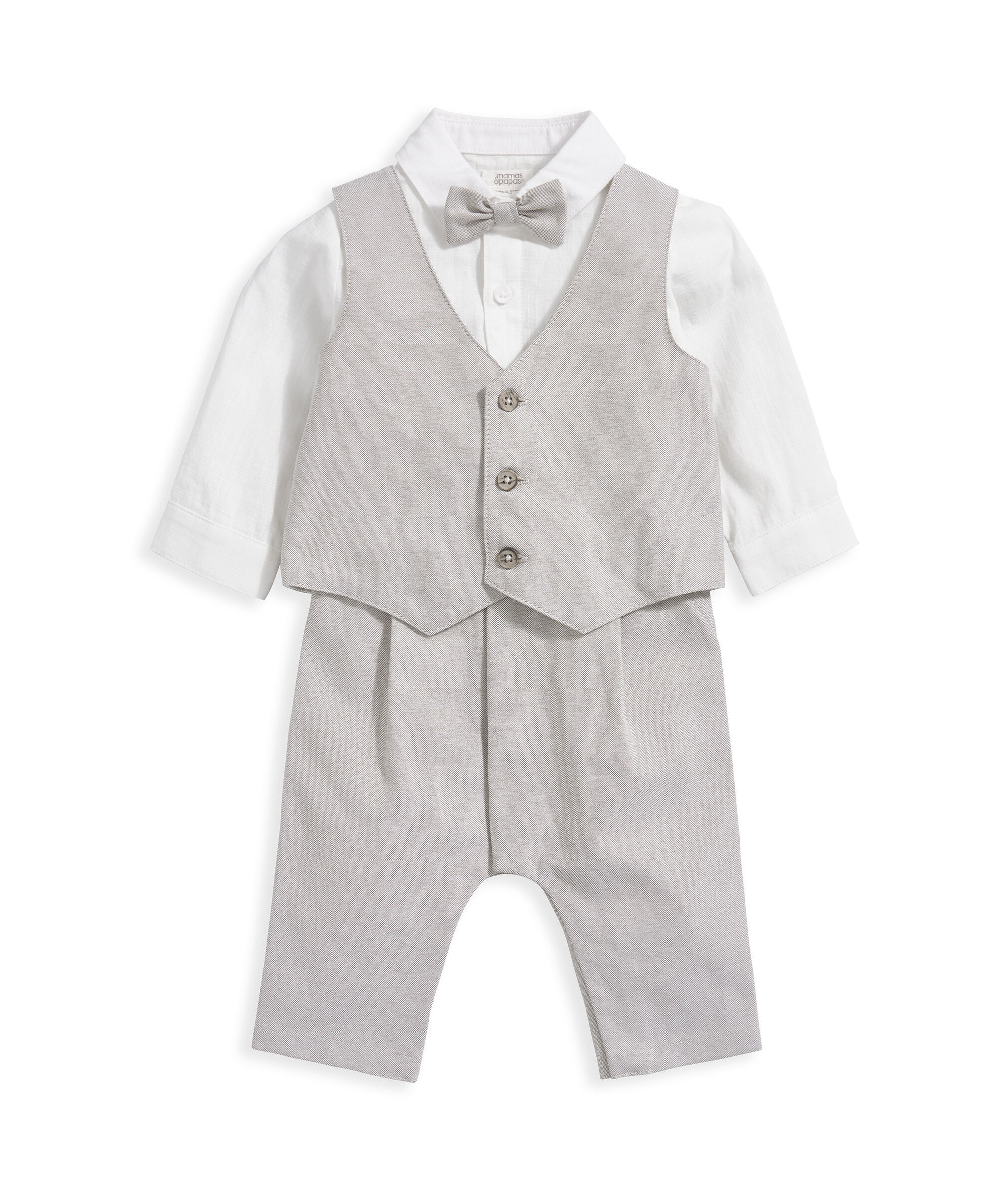 Linen Waistcoat Mock Romper - Cream image number 2