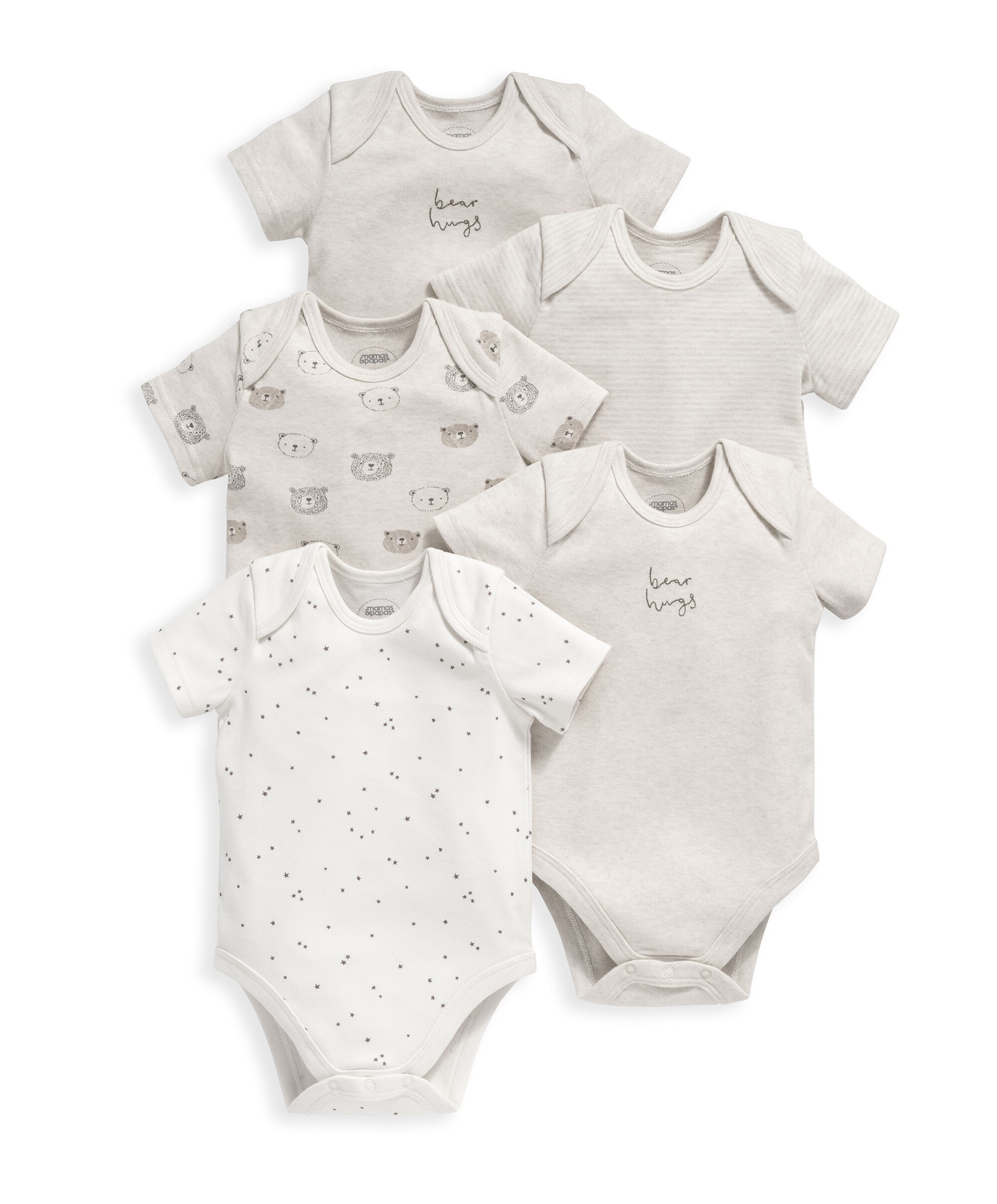 5 Pack Bear Short Sleeved Bodysuits