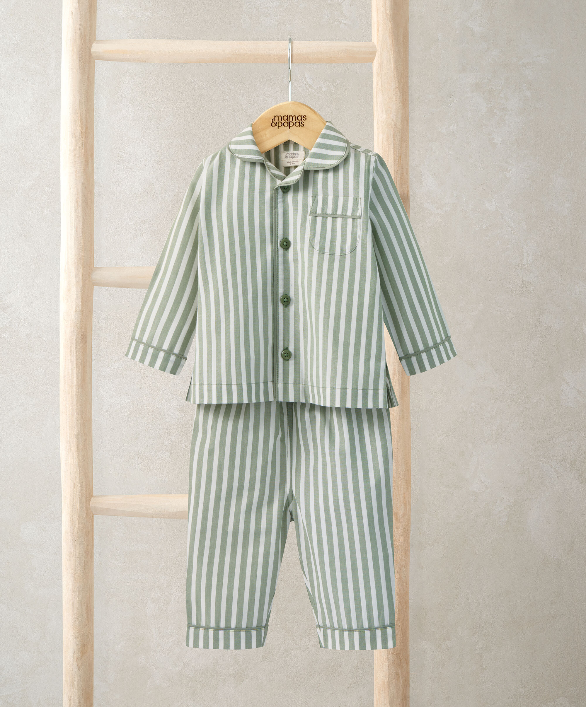 Woven Green Stripe Pyjamas image number 1
