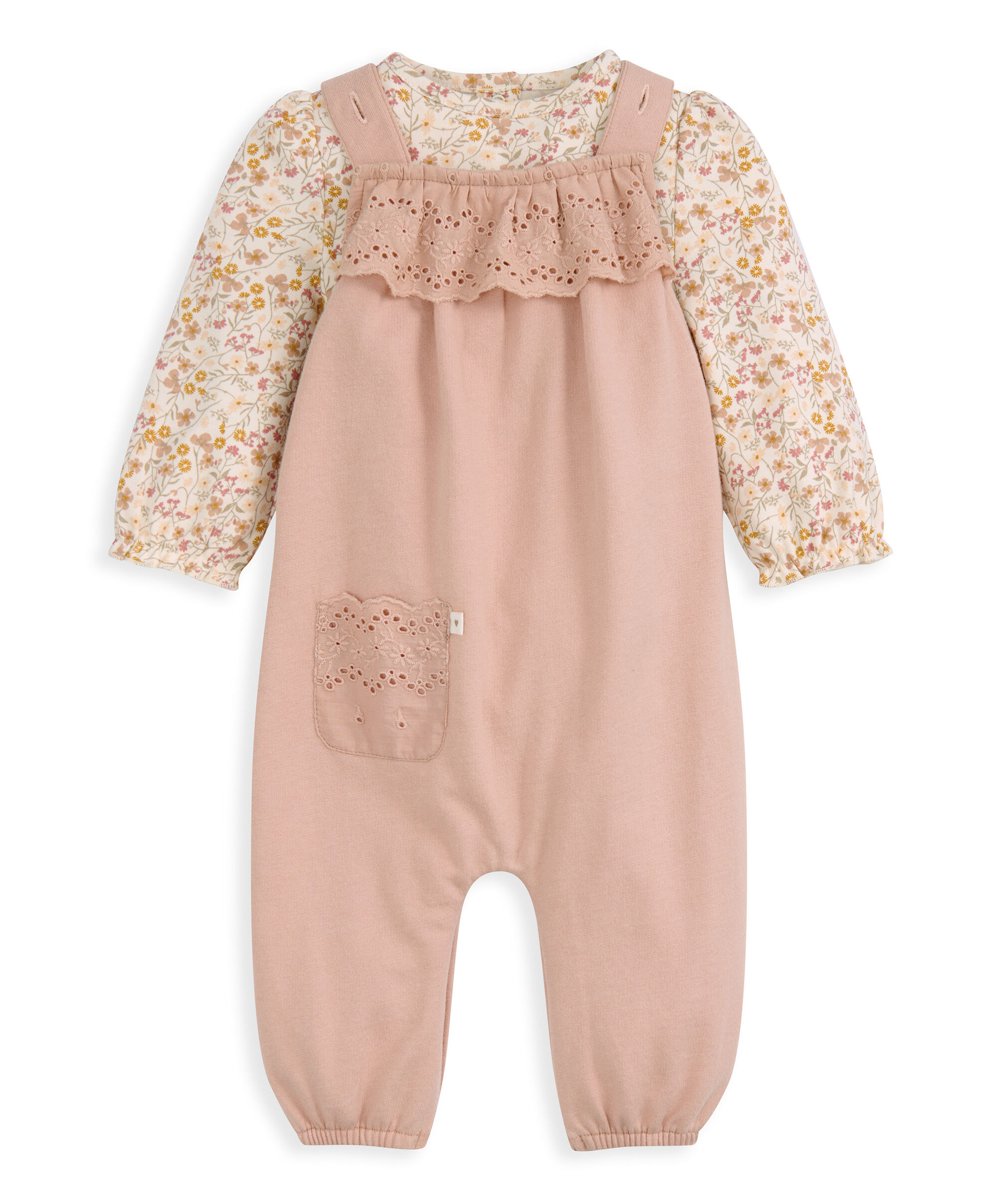 Broderie Dungarees & Bodysuit Outfit Set image number 2