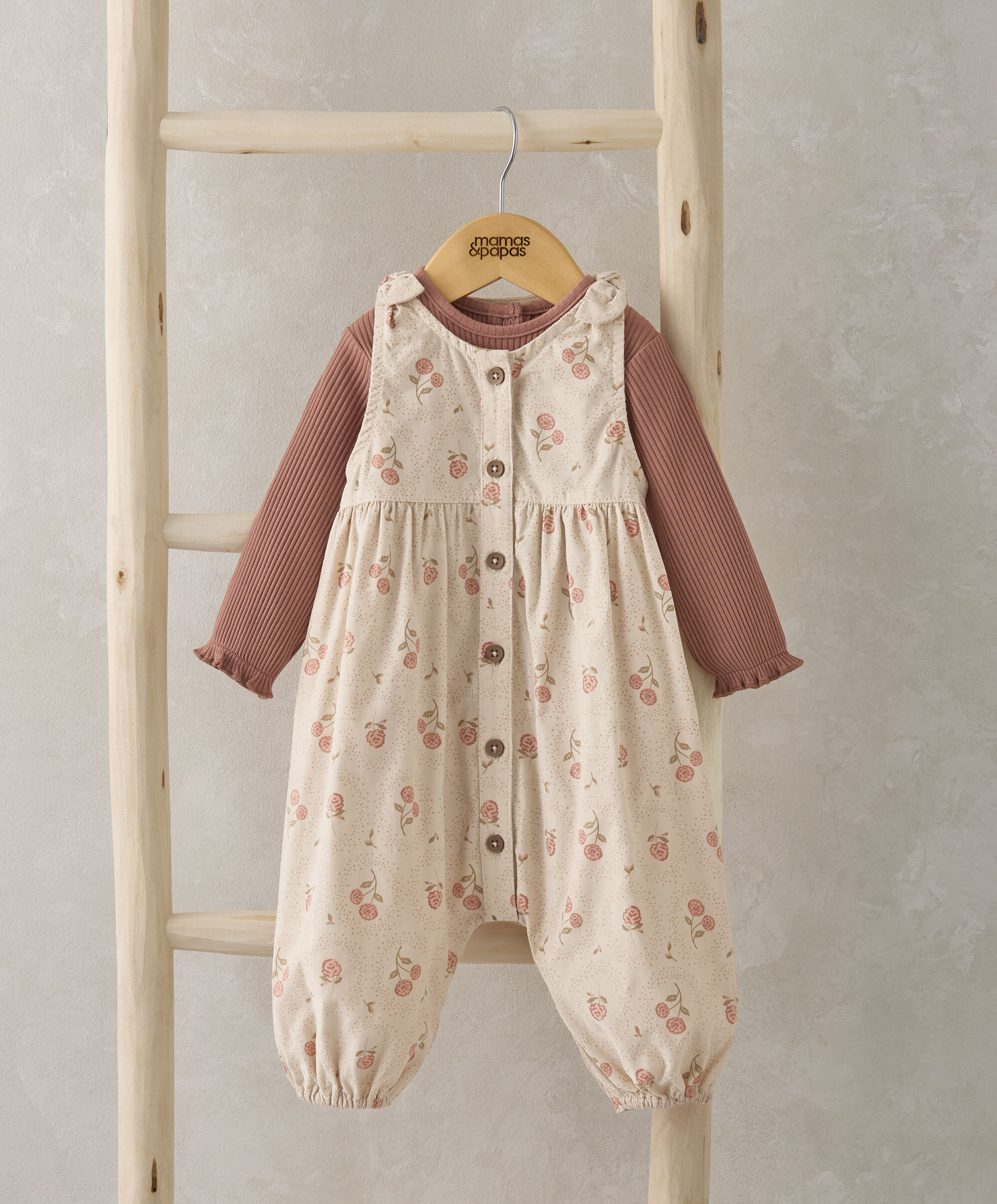 2 Piece Floral Cord Dungarees & Bodysuit image number 1