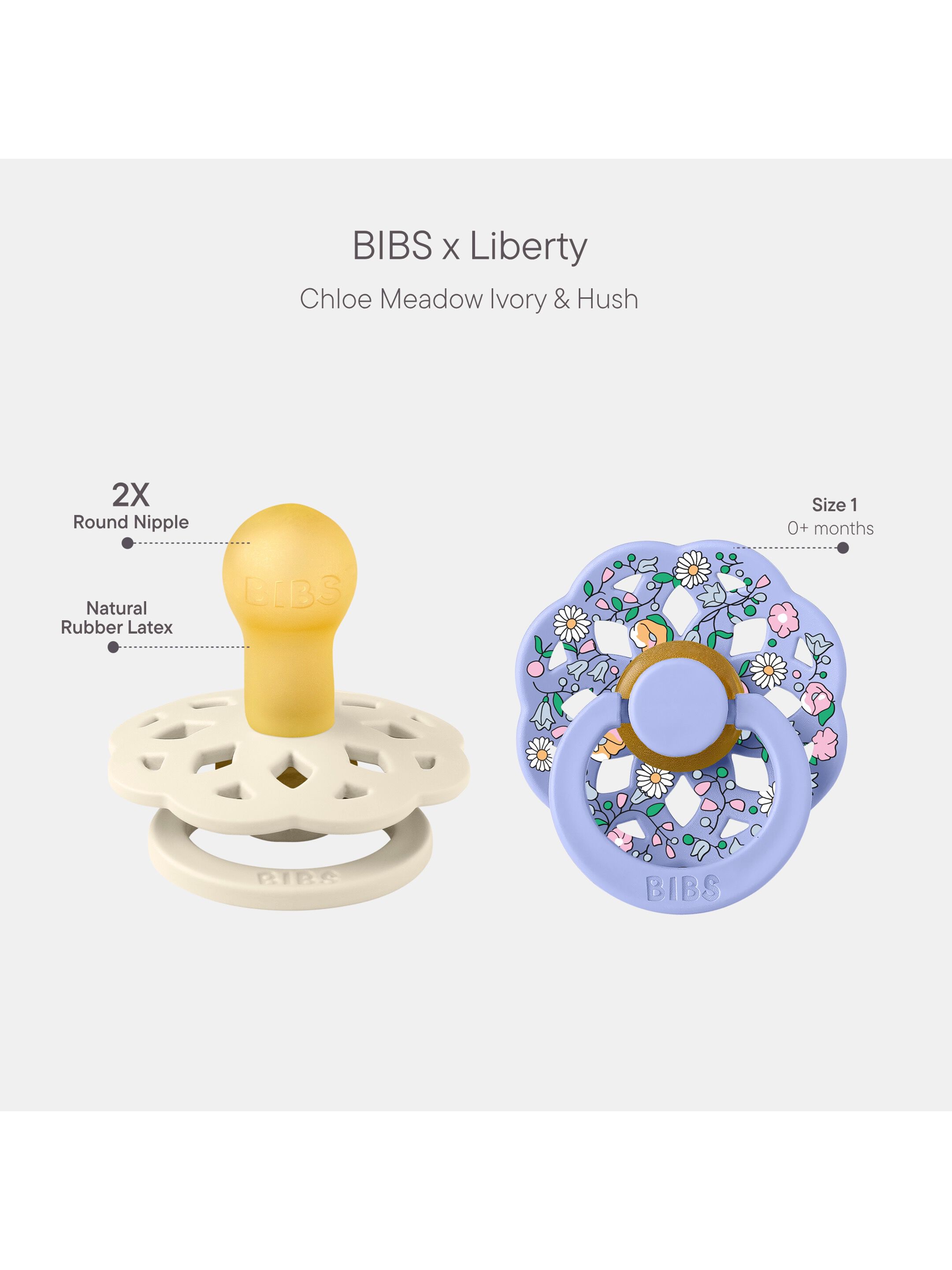 BIBS X Liberty Pacifier Boheme 2 Pack Chloe Meadow Latex Size 1 Ivory Mix image number 2