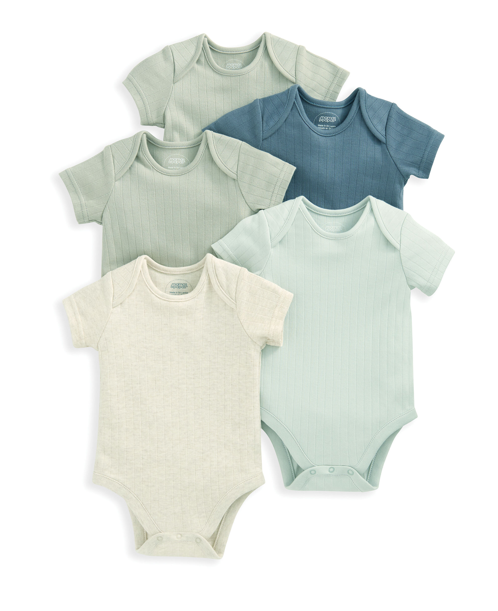 Ribbed Short-Sleeve Bodysuits (Set of 5) - Blue image number 2