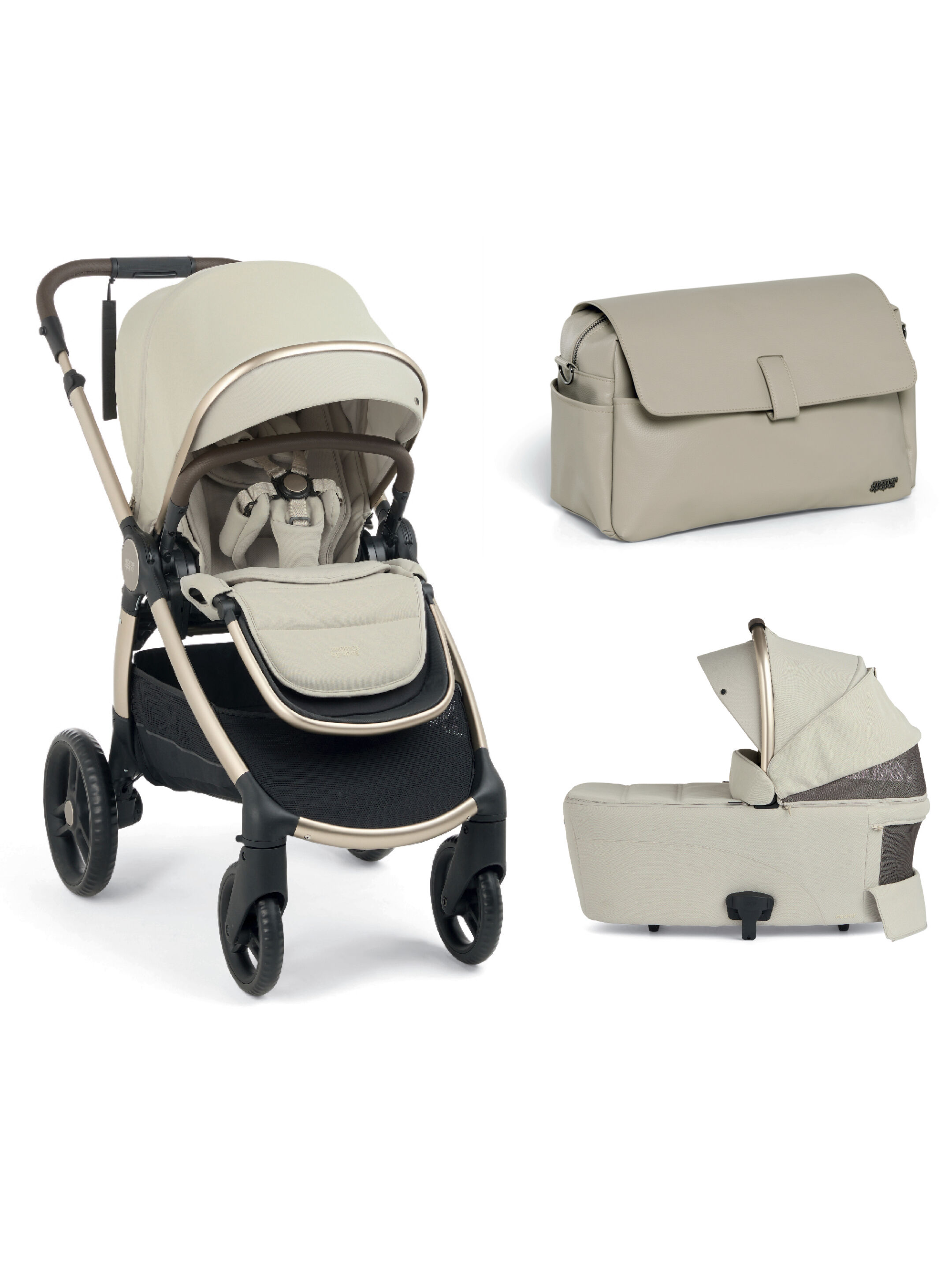 Ocarro 2 Pushchair and Carrycot Bundle with Stroller Organiser (3Pieces) - Shell image number 1