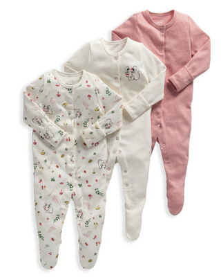 Mouse Jersey Cotton Sleepsuits 3 Pack