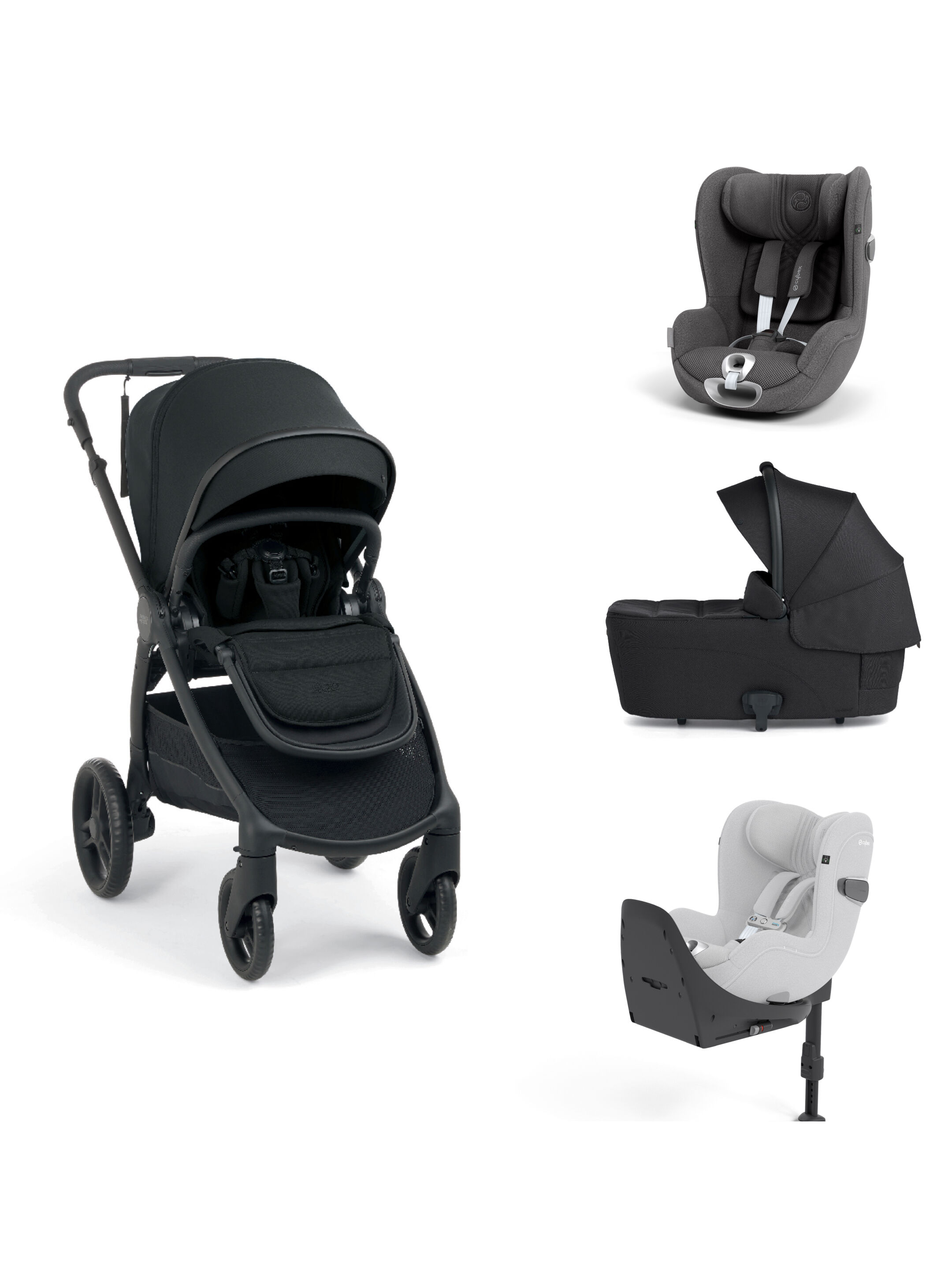 Ocarro 2 Pushchair and Carrycot Bundle with Cybex Car Seat and Base (4 Pieces) - Eclipse image number 1