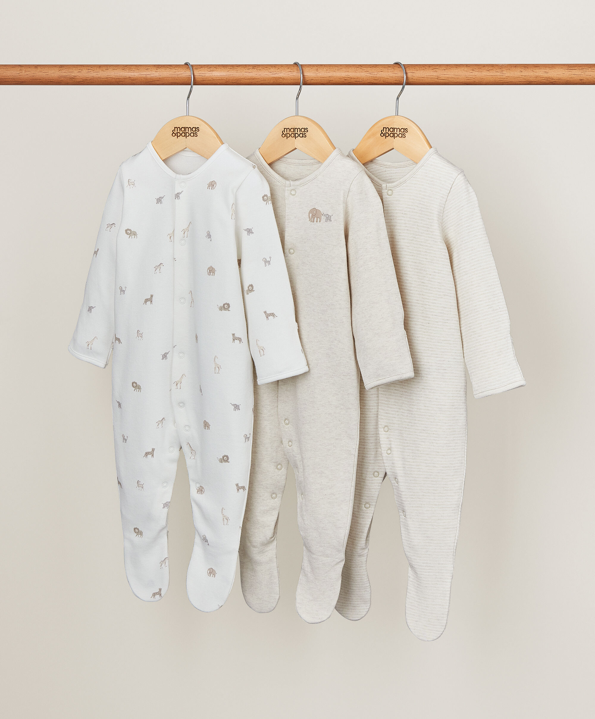 Born Wild Sleepsuits (Pack of 3) - Sand image number 1
