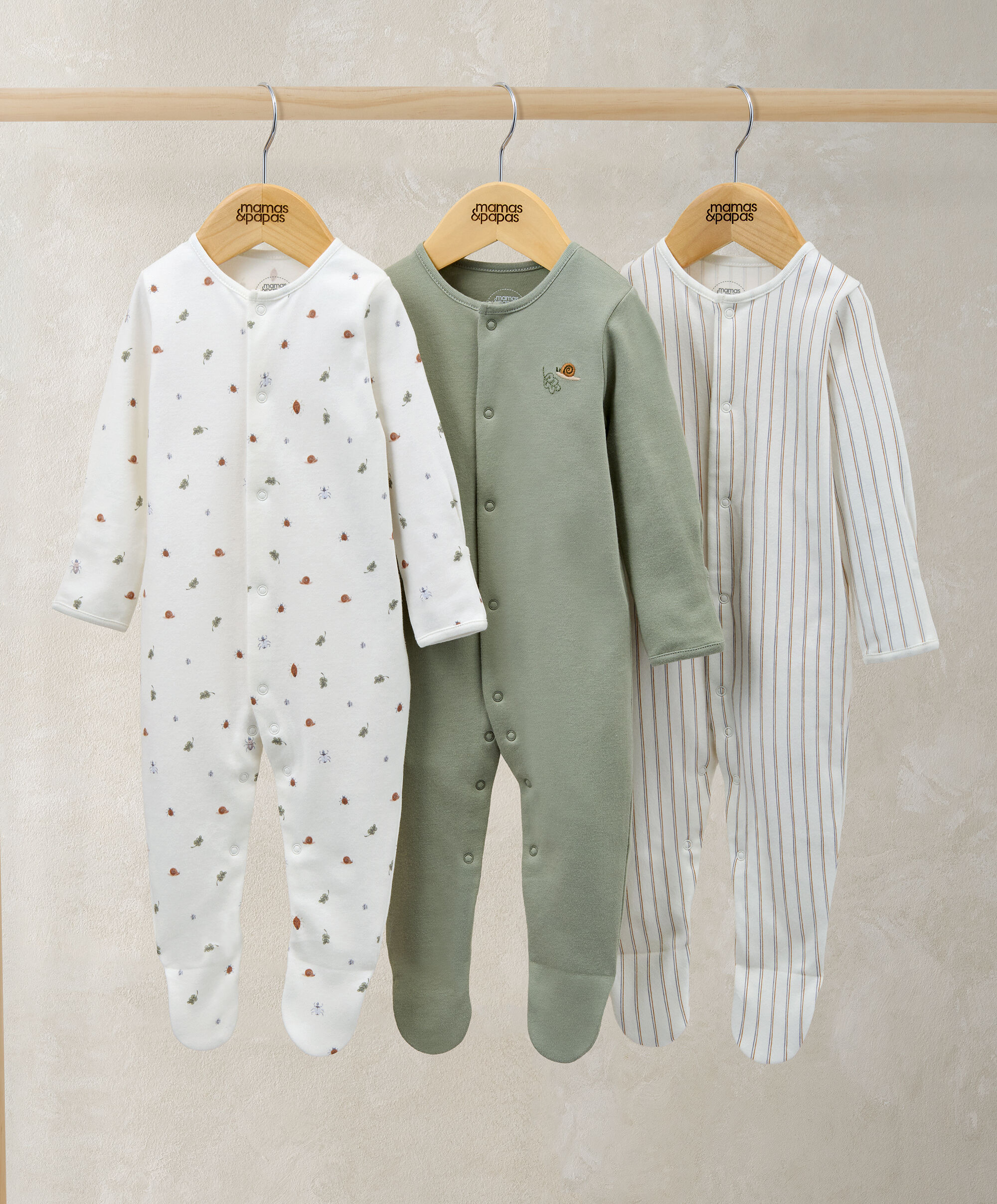 Sleepsuits (Pack of 3) - Outdoor Stripe image number 1