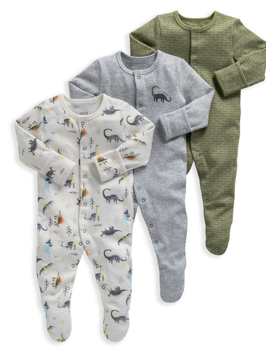 Jersey Cotton Dinosaur Sleepsuits 3 Pack image number 1