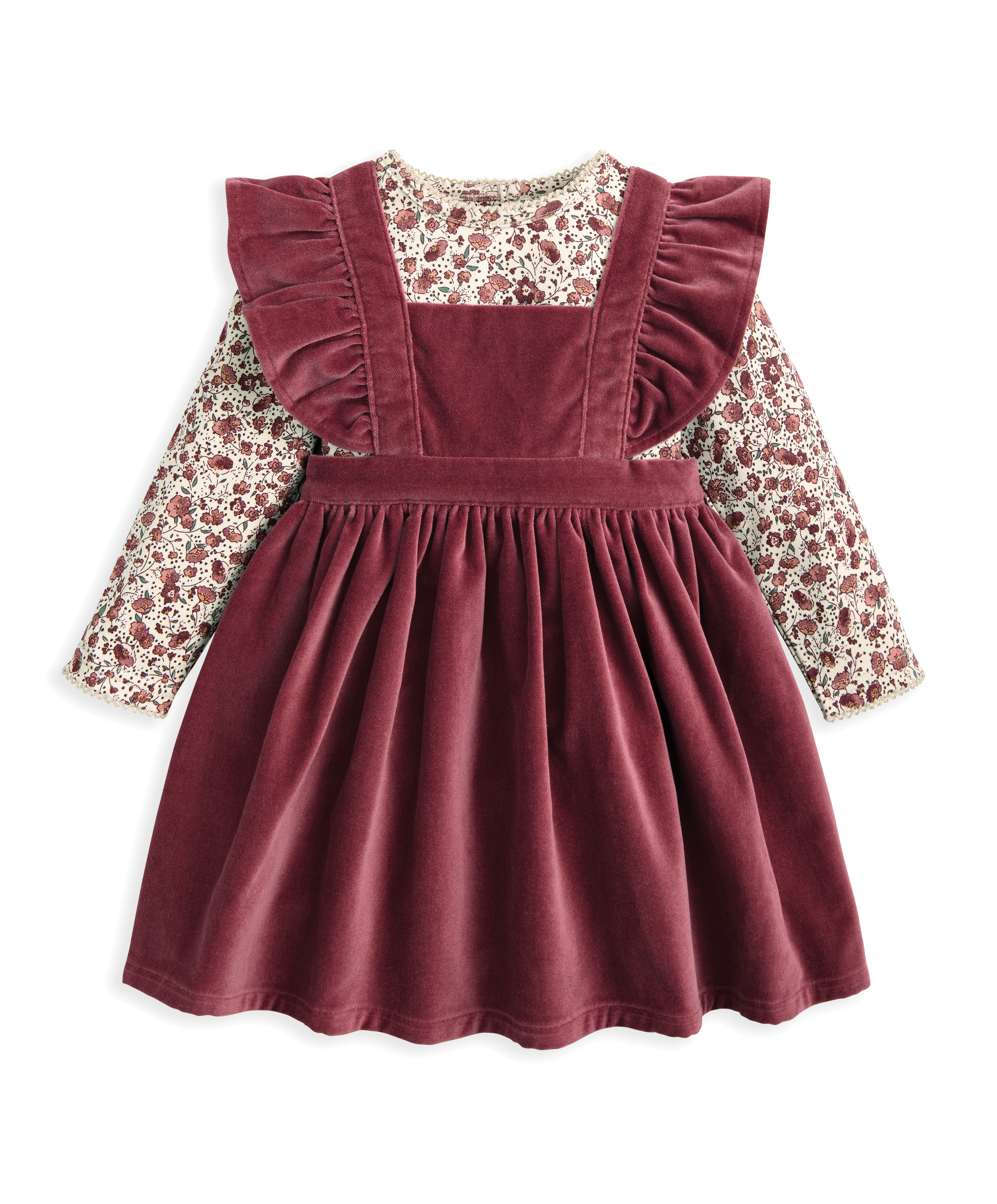 Velvet Dress & Floral Bodysuit Set (2 Pieces) image number 2