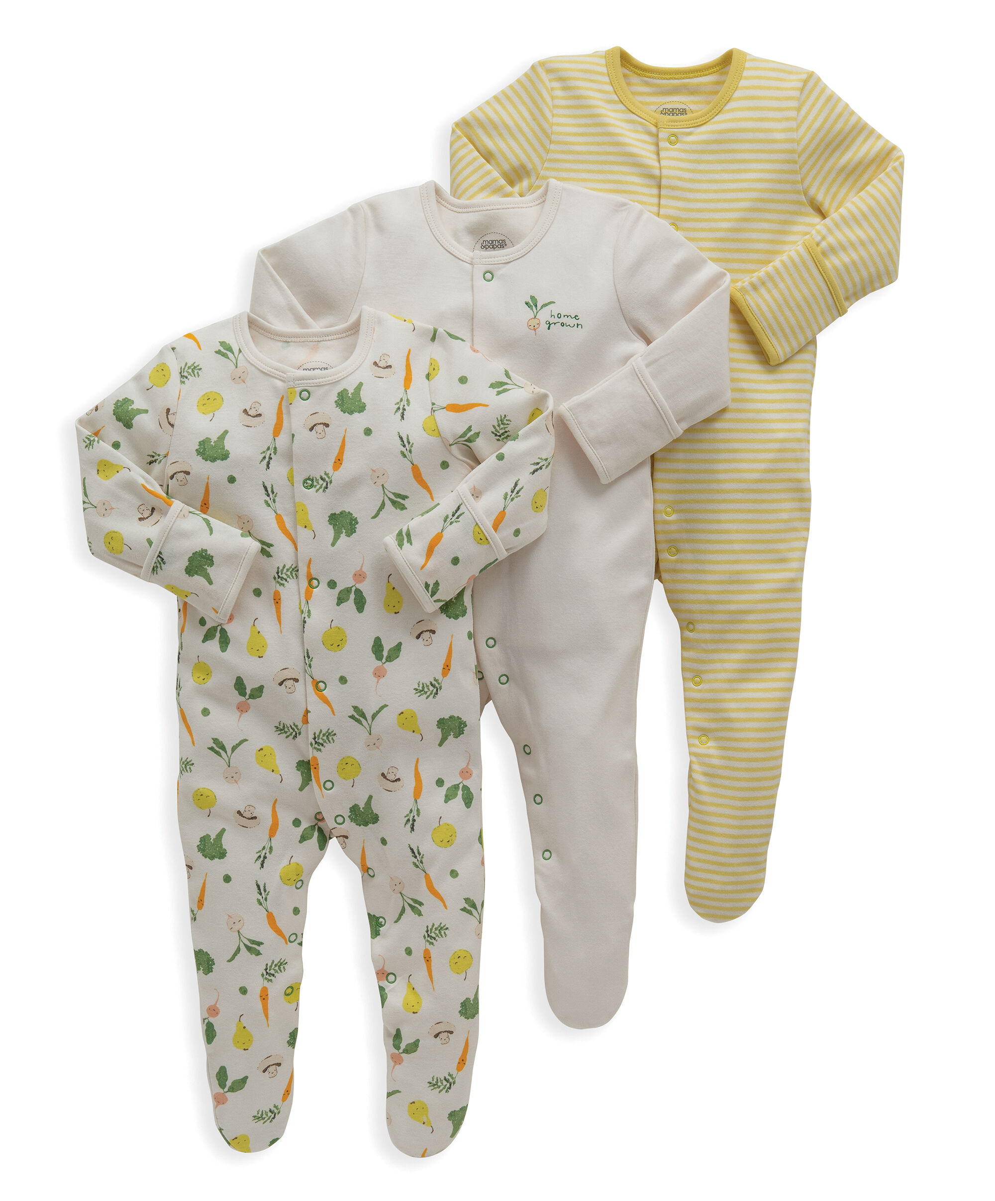Vegetable Jersey Cotton Sleepsuits 3 Pack image number 1