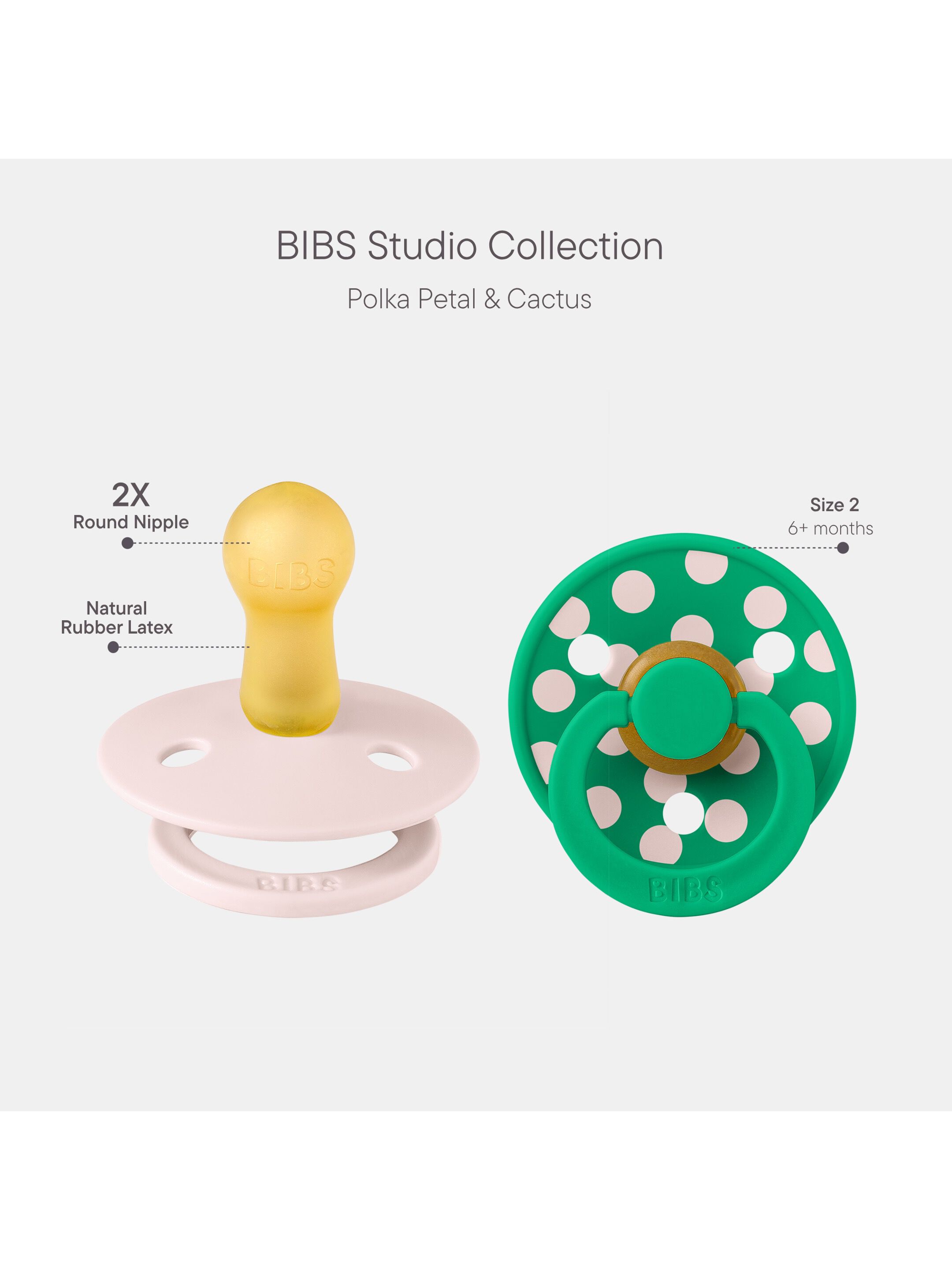 BIBS Pacifier Studio Colour 2 Pack Polka Latex Size 2 Petal Cactus image number 2
