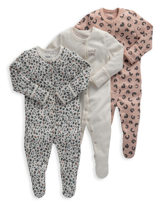 Leopard Print Jersey Cotton Sleepsuits 3 Pack