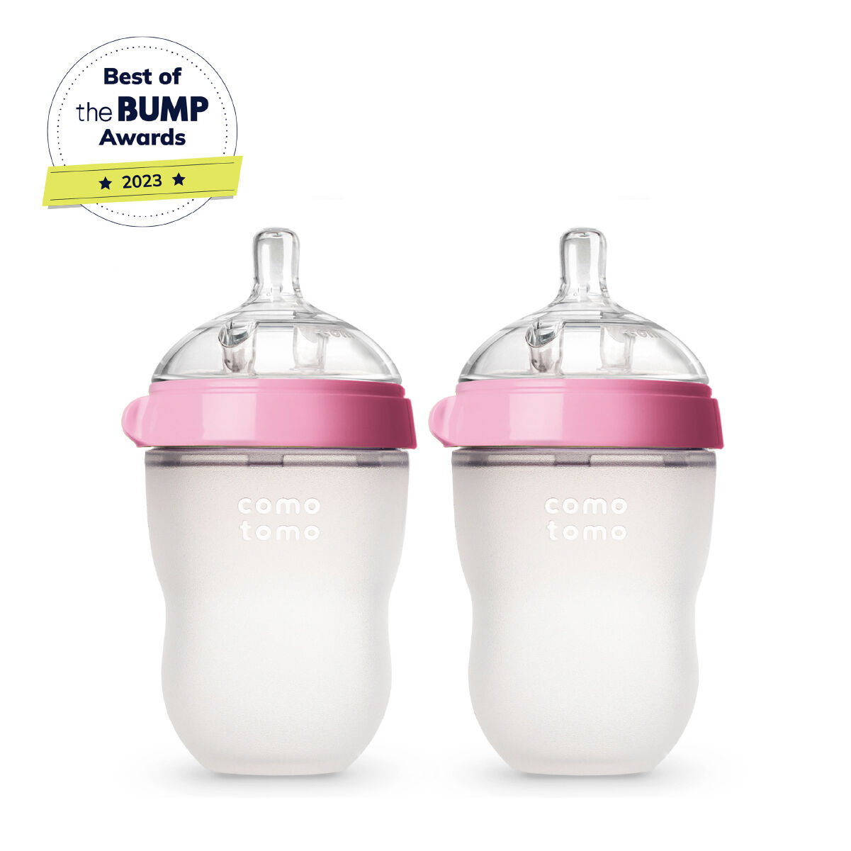 Comotomo Natural Feel Baby Feeding Bottle Pink & White - 2 pcs x 250 ml image number 1