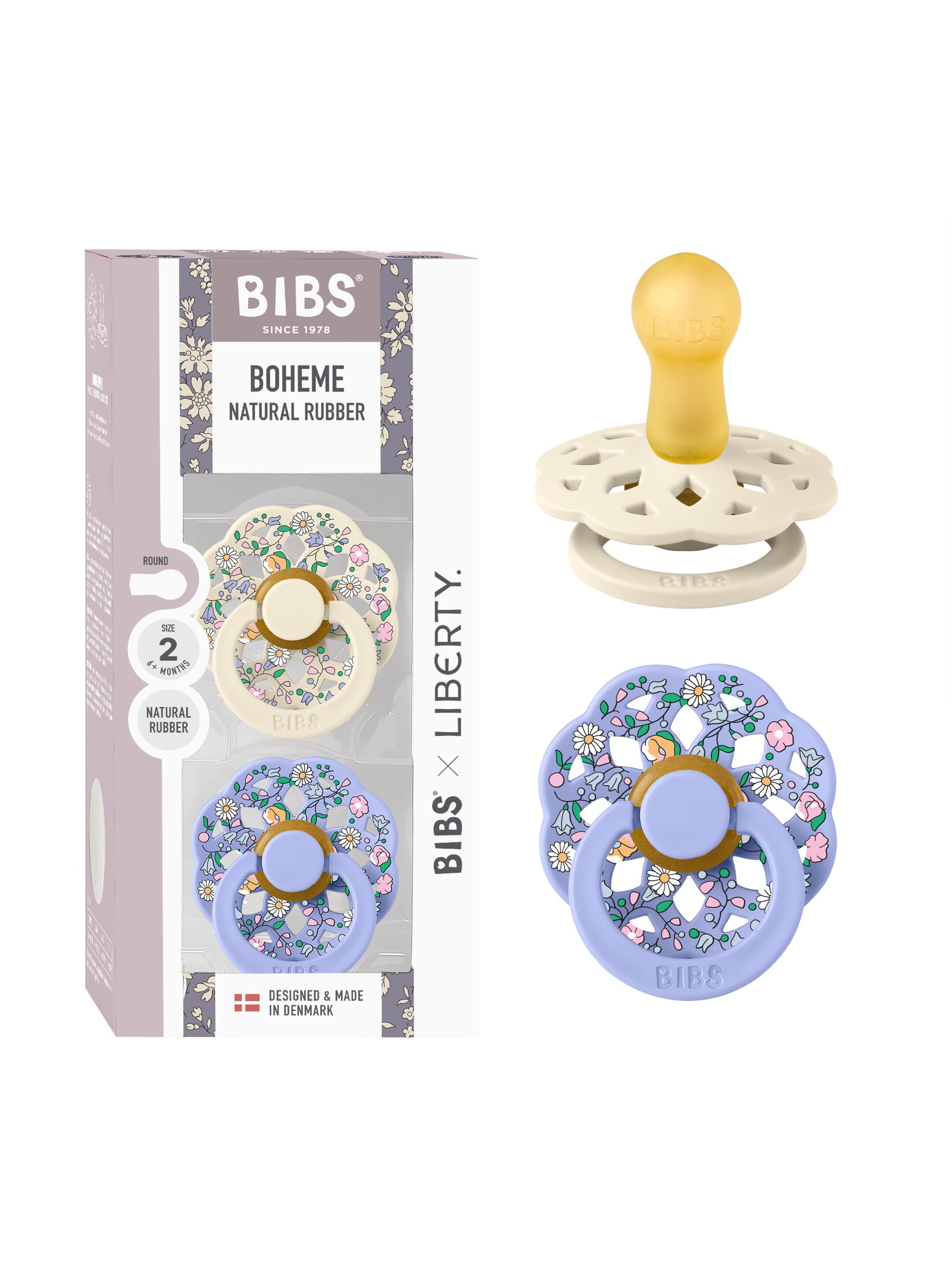 BIBS X Liberty Pacifier Boheme 2 Pack Chloe Meadow Latex Size 2 Ivory Mix image number 1