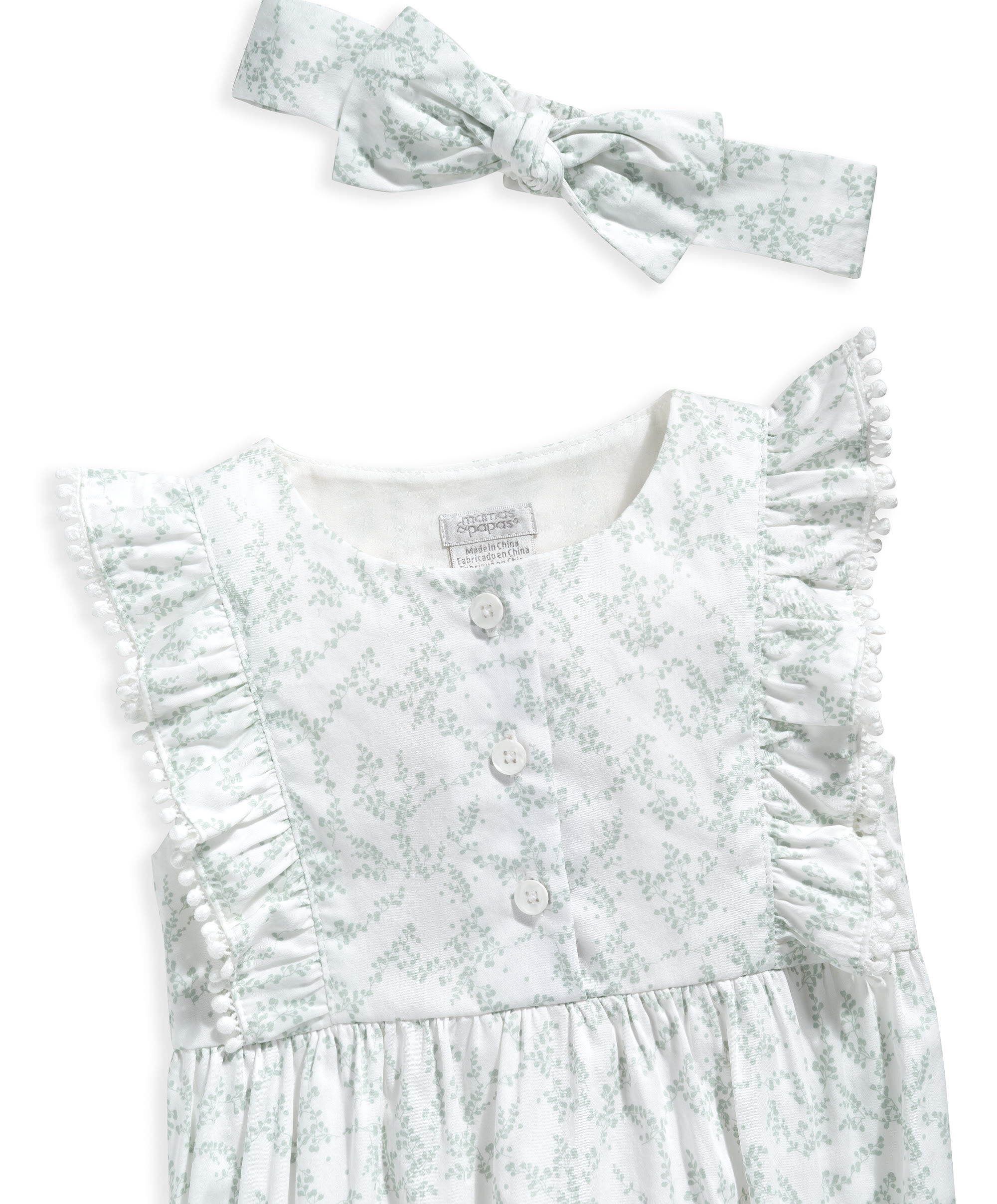 Sprig Print Romper & Headband - Cream image number 3