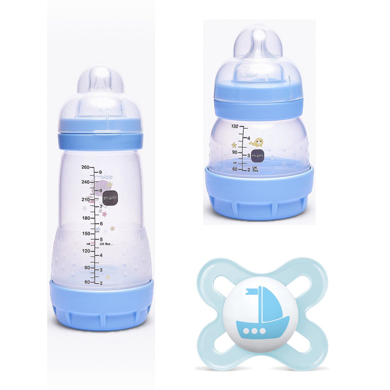 Mam Baby Easy Start Anticolic Starter Set Silicone Flexible Set - 0 M+ | Sealife Blue - Pack of 3 image number 1