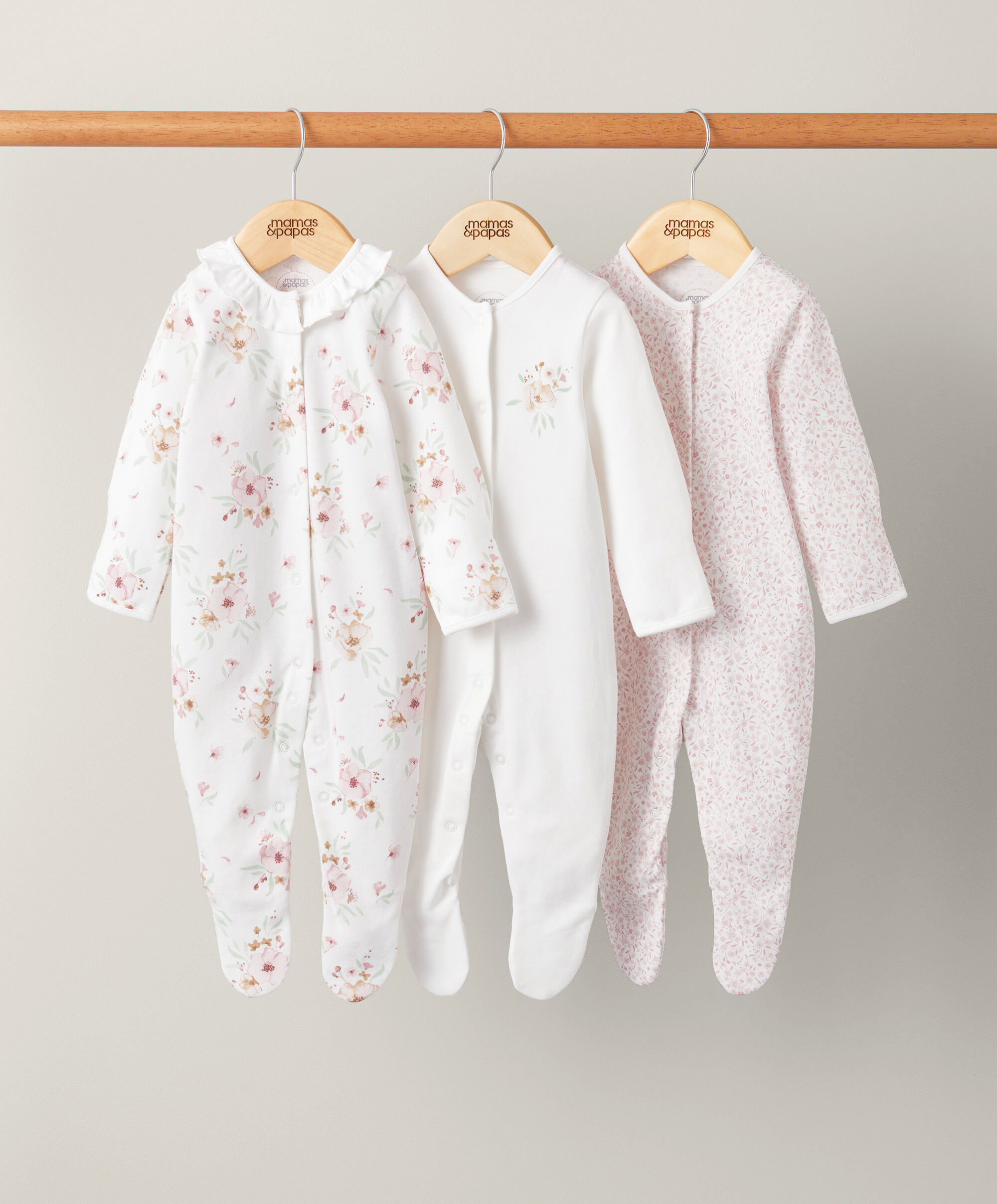 Watercolour Flowers Sleepsuits (Set of 3) - Pink image number 1