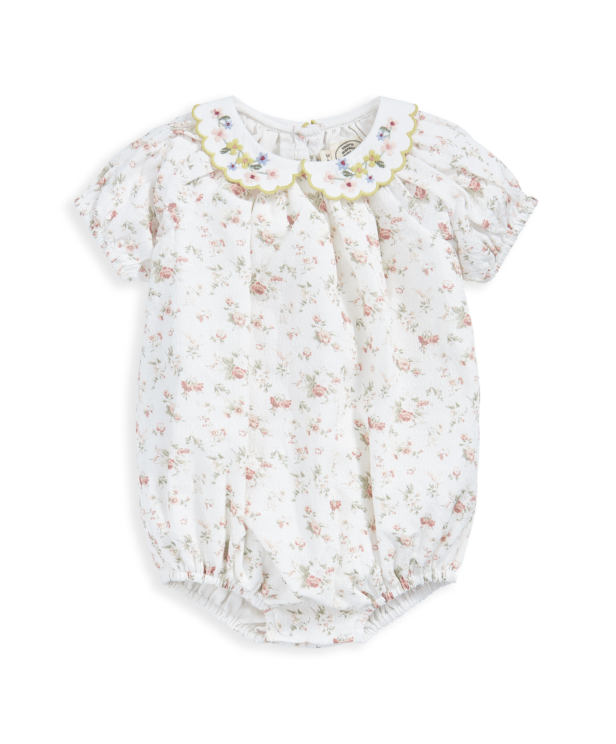 Floral Print Romper with Embroidered Collar image number 2