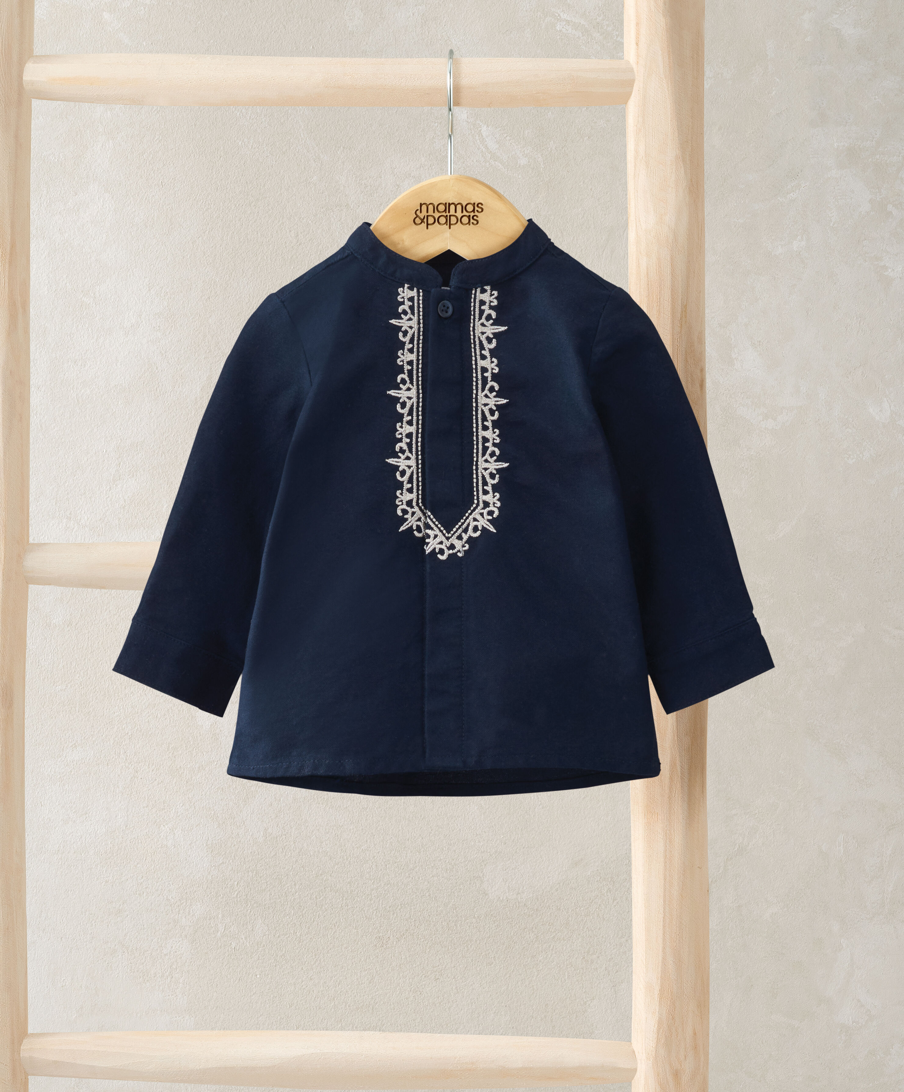 Navy Embroidered Eid Shirt image number 1