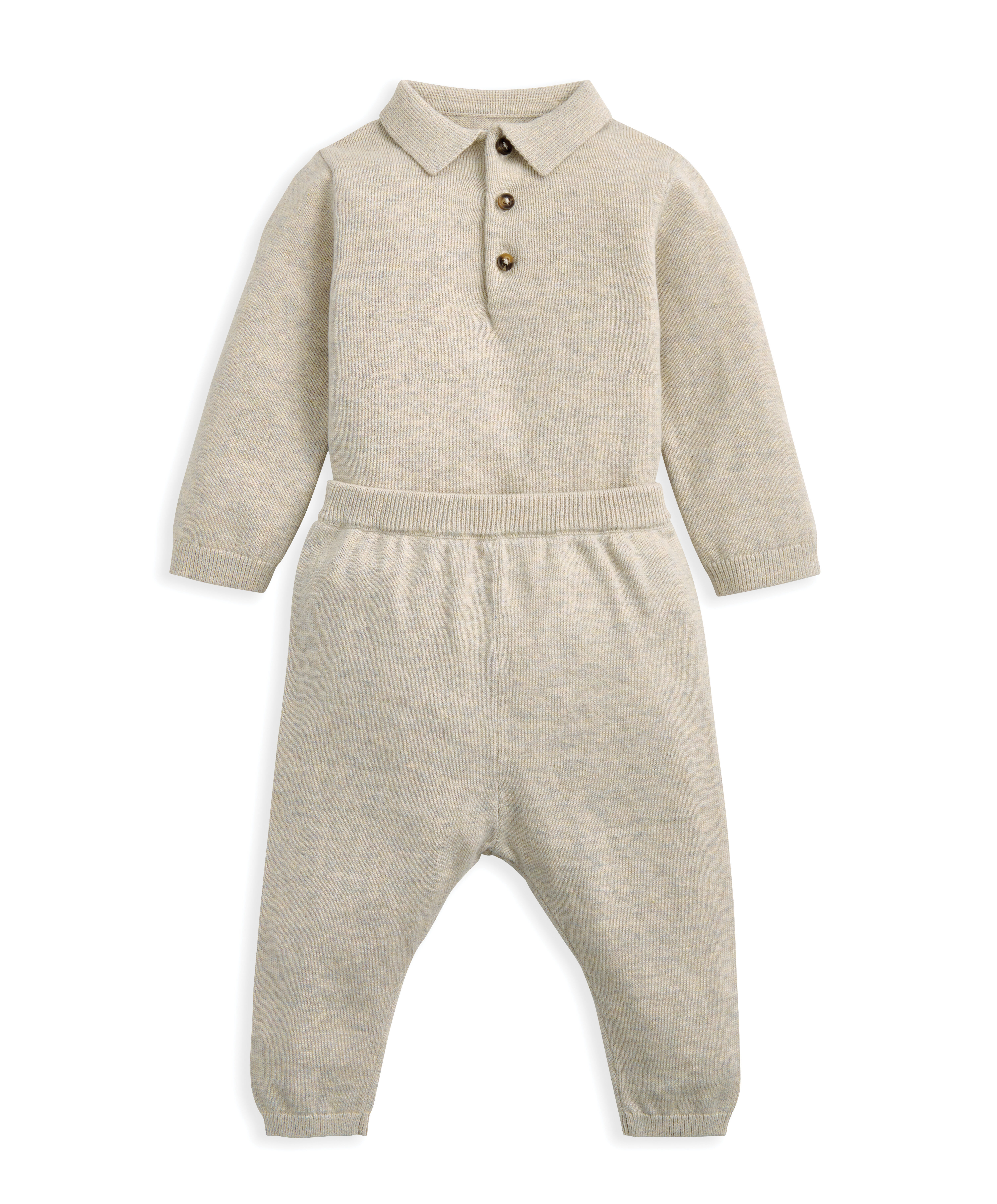 2Pc Camel Knit Polo Set